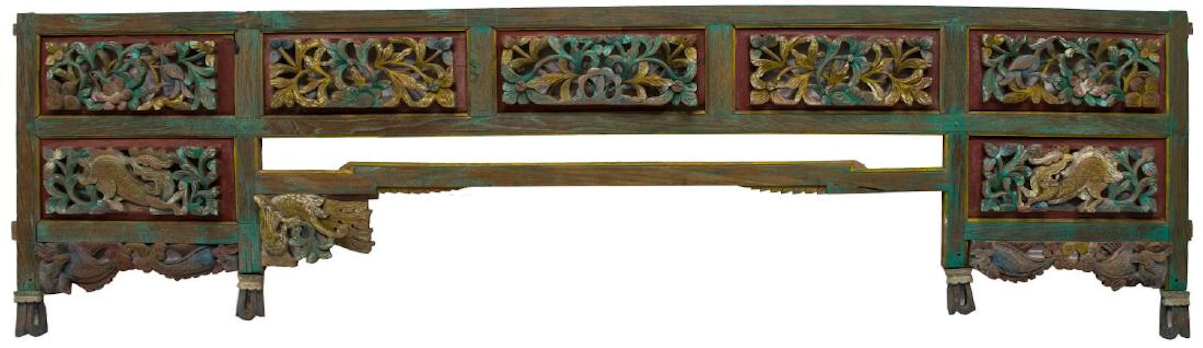 ANTIQUE CARVED & PAINTED ARCHITECTURAL WALL PANEL