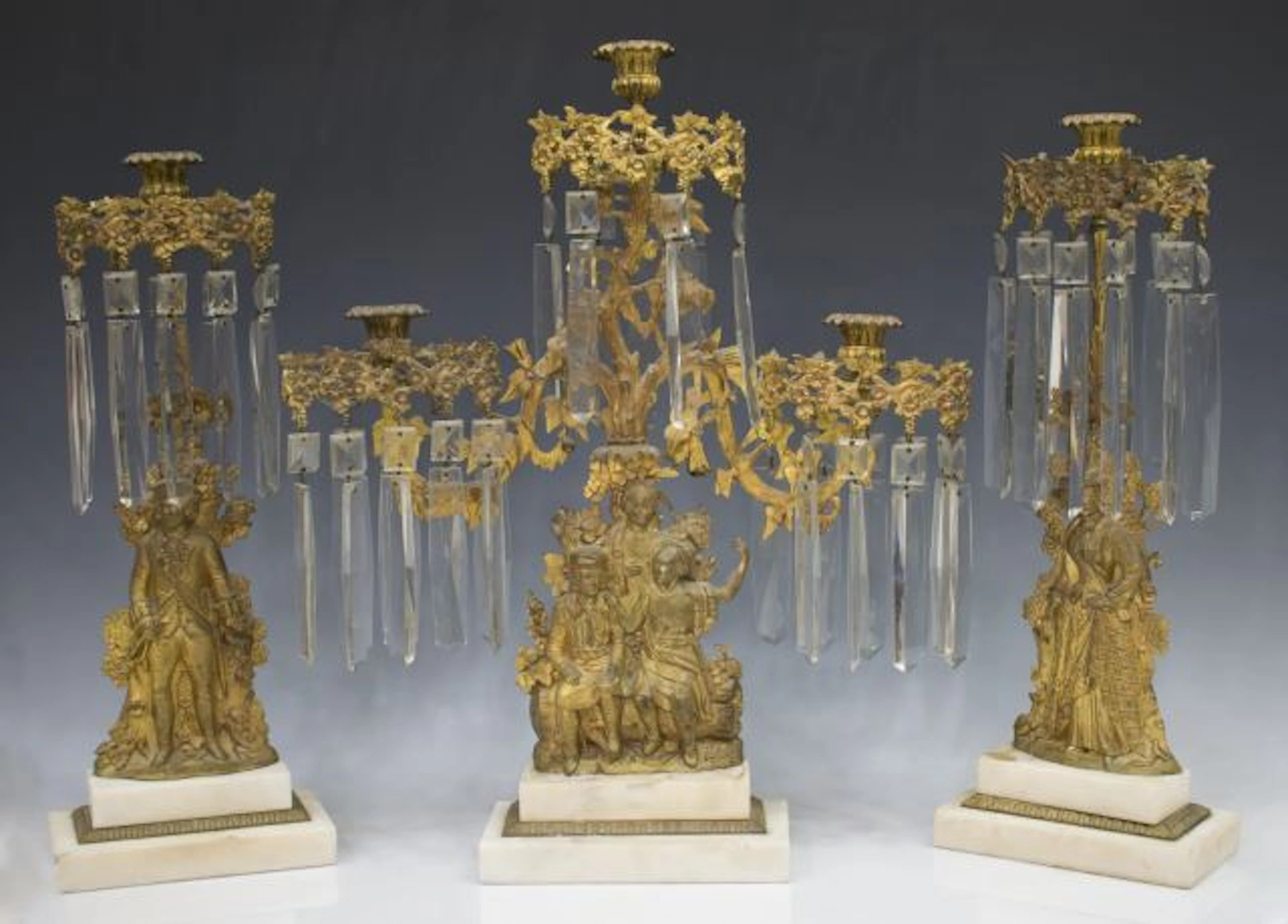 (3) AMERICAN GILT METAL GIRANDOLE CANDLESTICKS