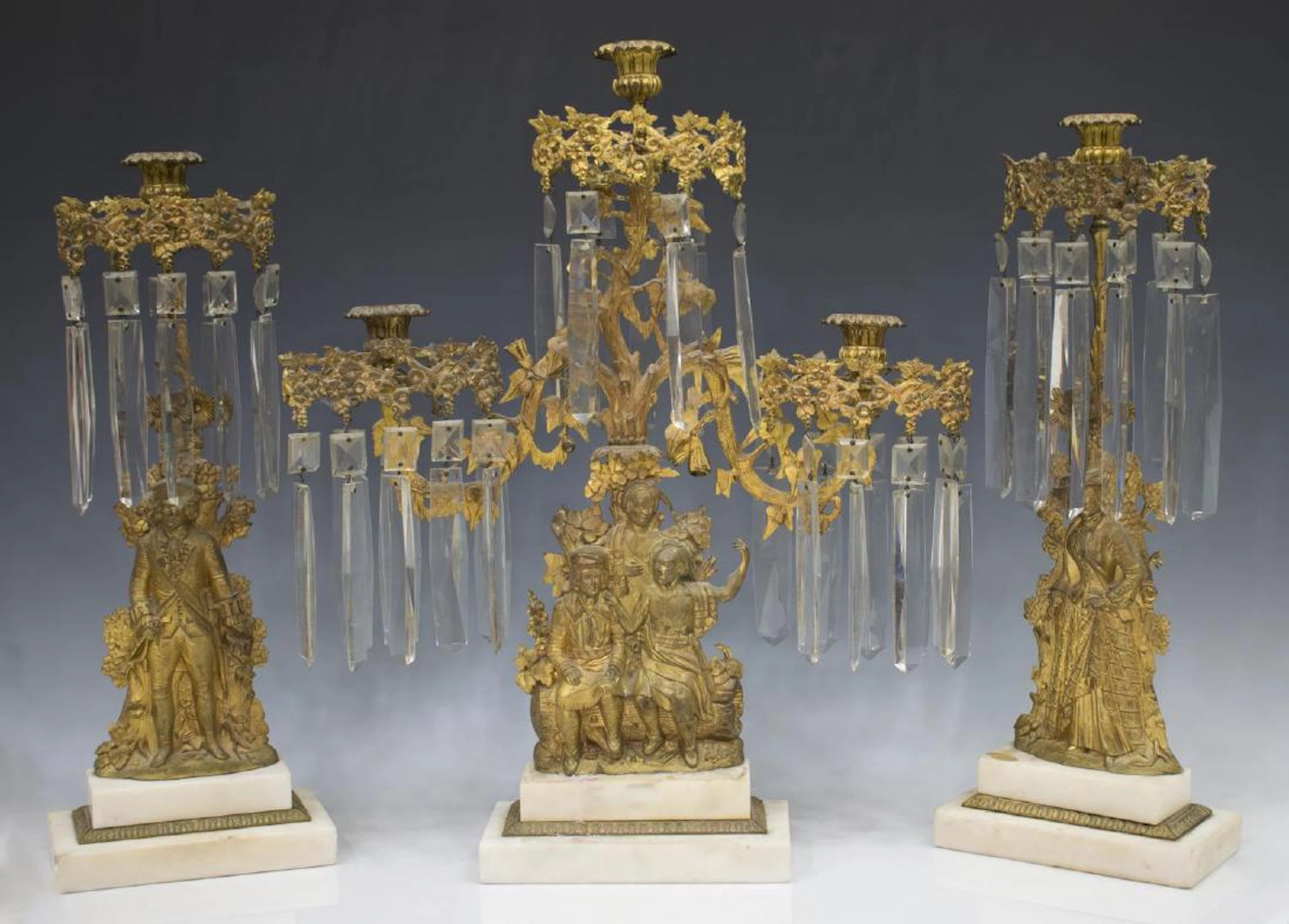 (3) AMERICAN GILT METAL GIRANDOLE CANDLESTICKS