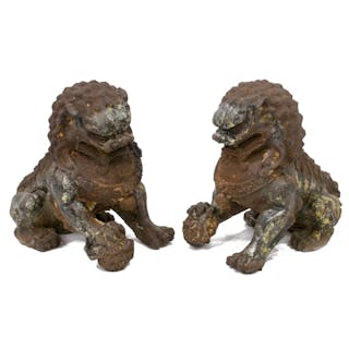 (2) CHINESE CAST IRON FOO DOGS/ GUARDIAN LIONS
