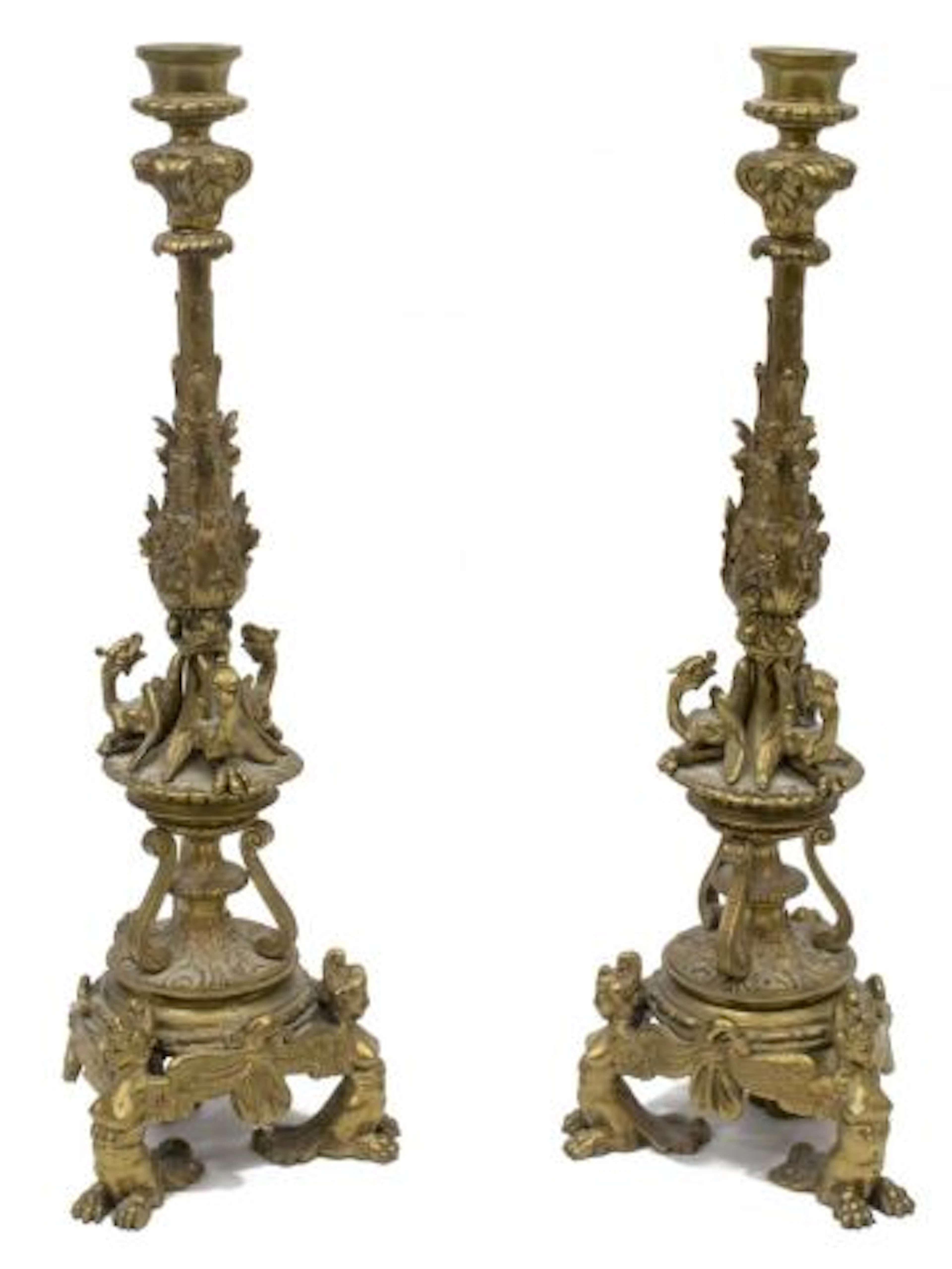 (2) ANTIQUE GERMAN BRONZE FIGURAL CANDLESTICKS