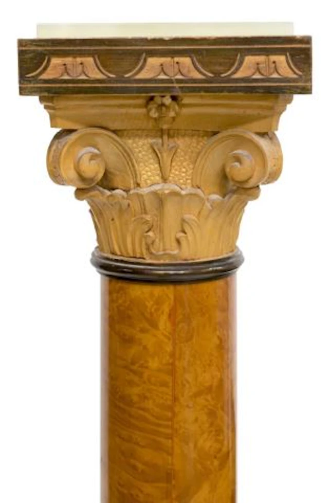 FRENCH BURLWOOD IONIC COLUMN STANDING PEDESTAL