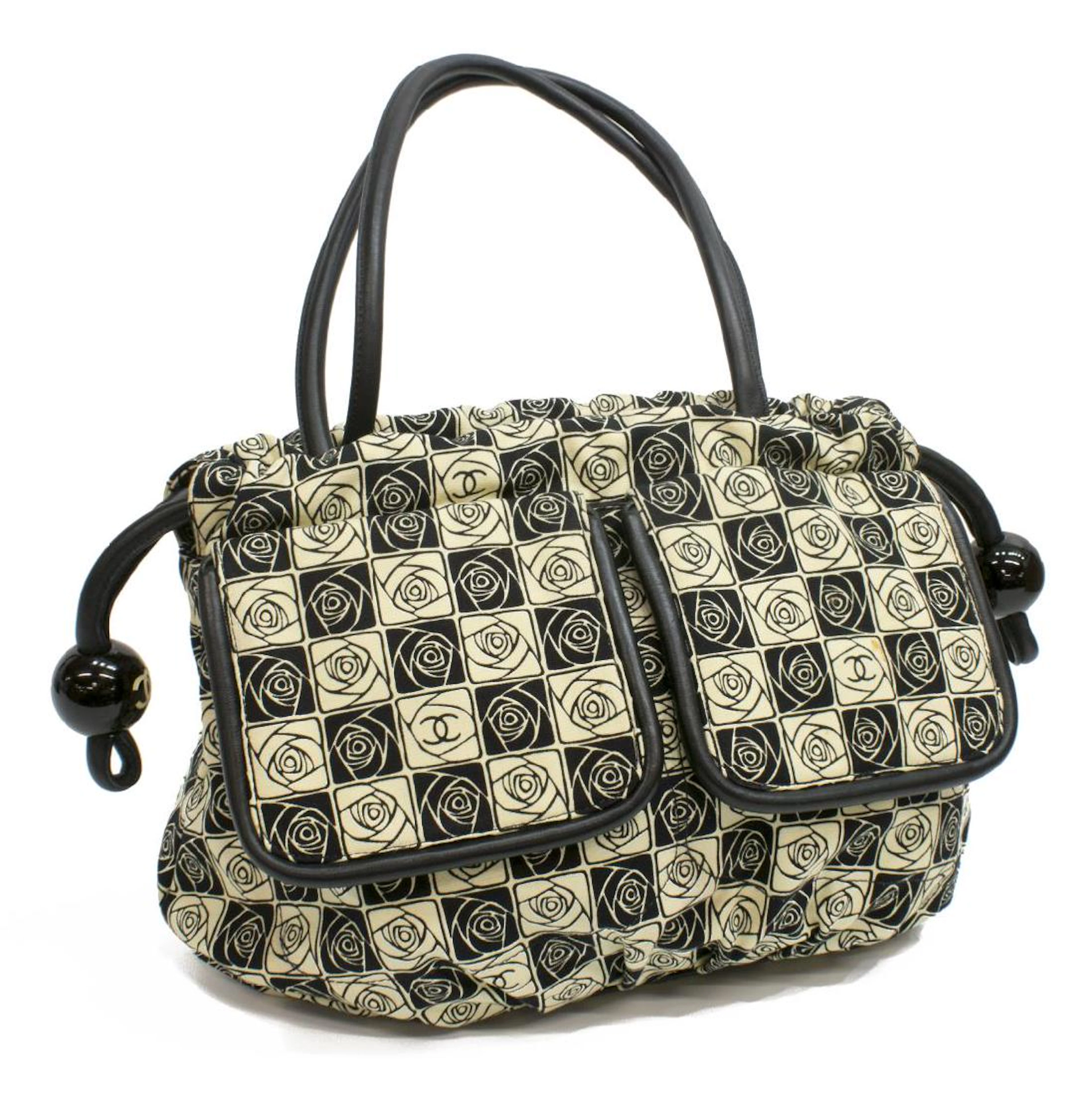 Chanel floral rose print canvas shoulder bag