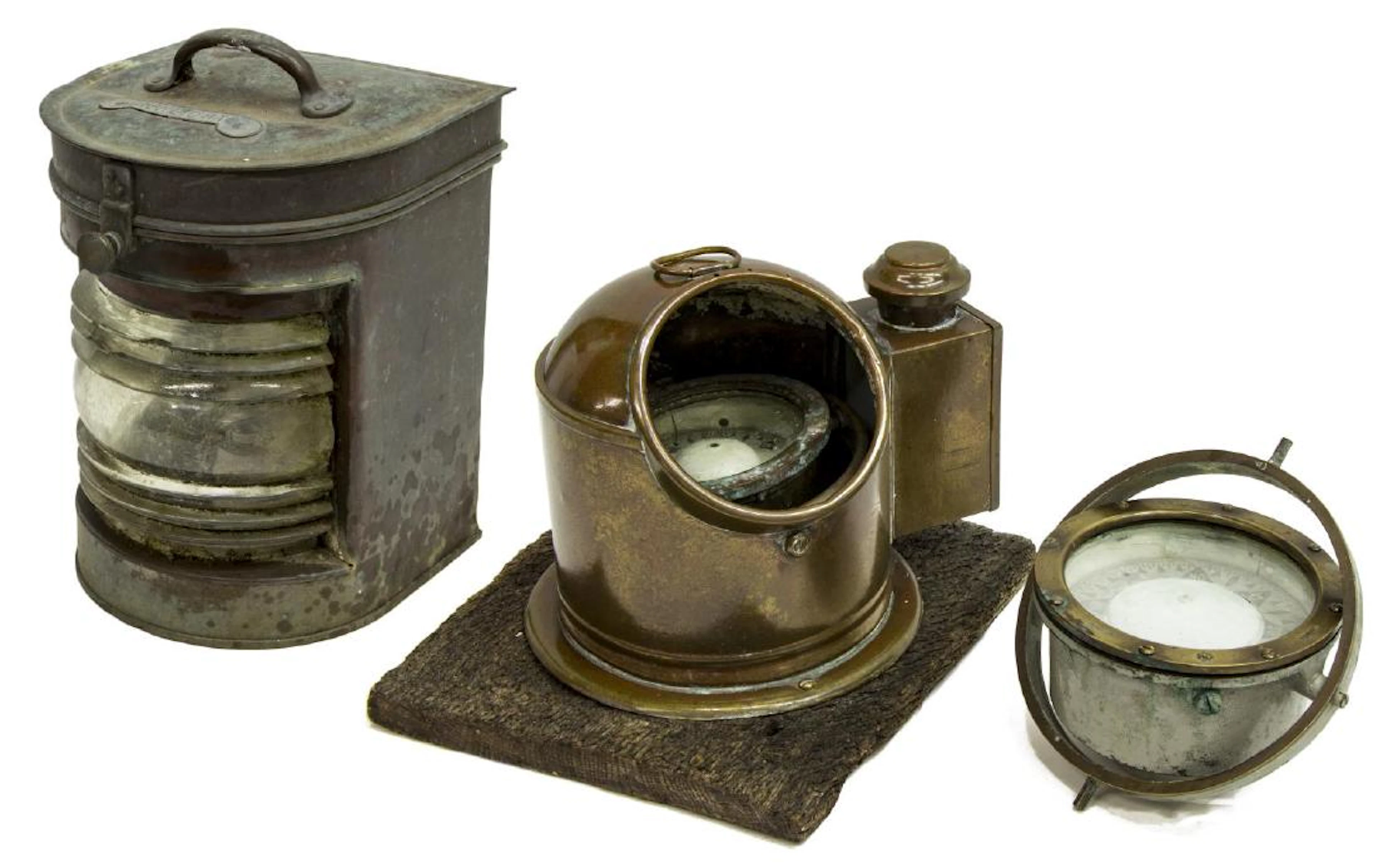 (3) antique / vintage ships compass & binnacle