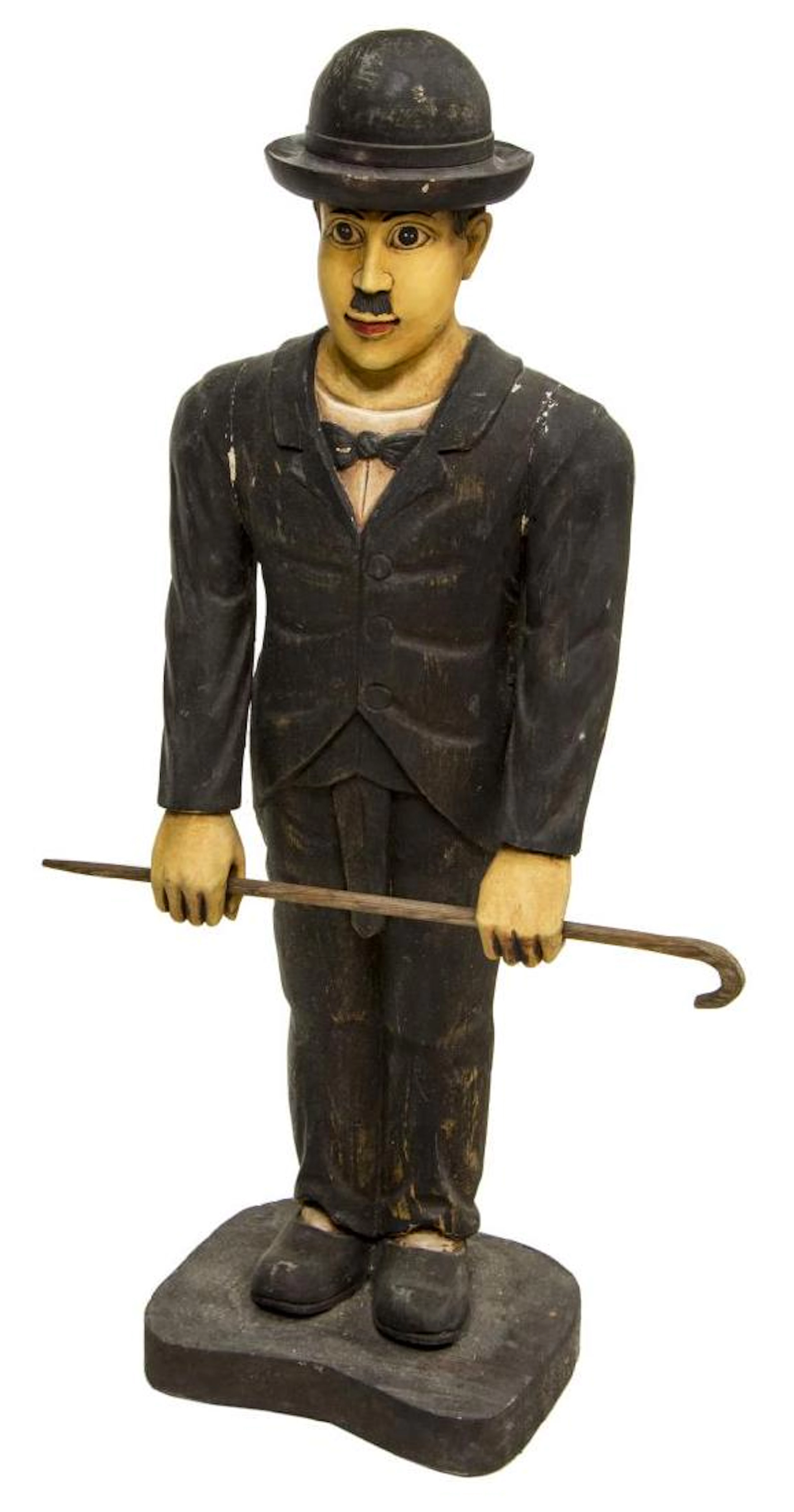 Carved wood figure of charlie chaplin