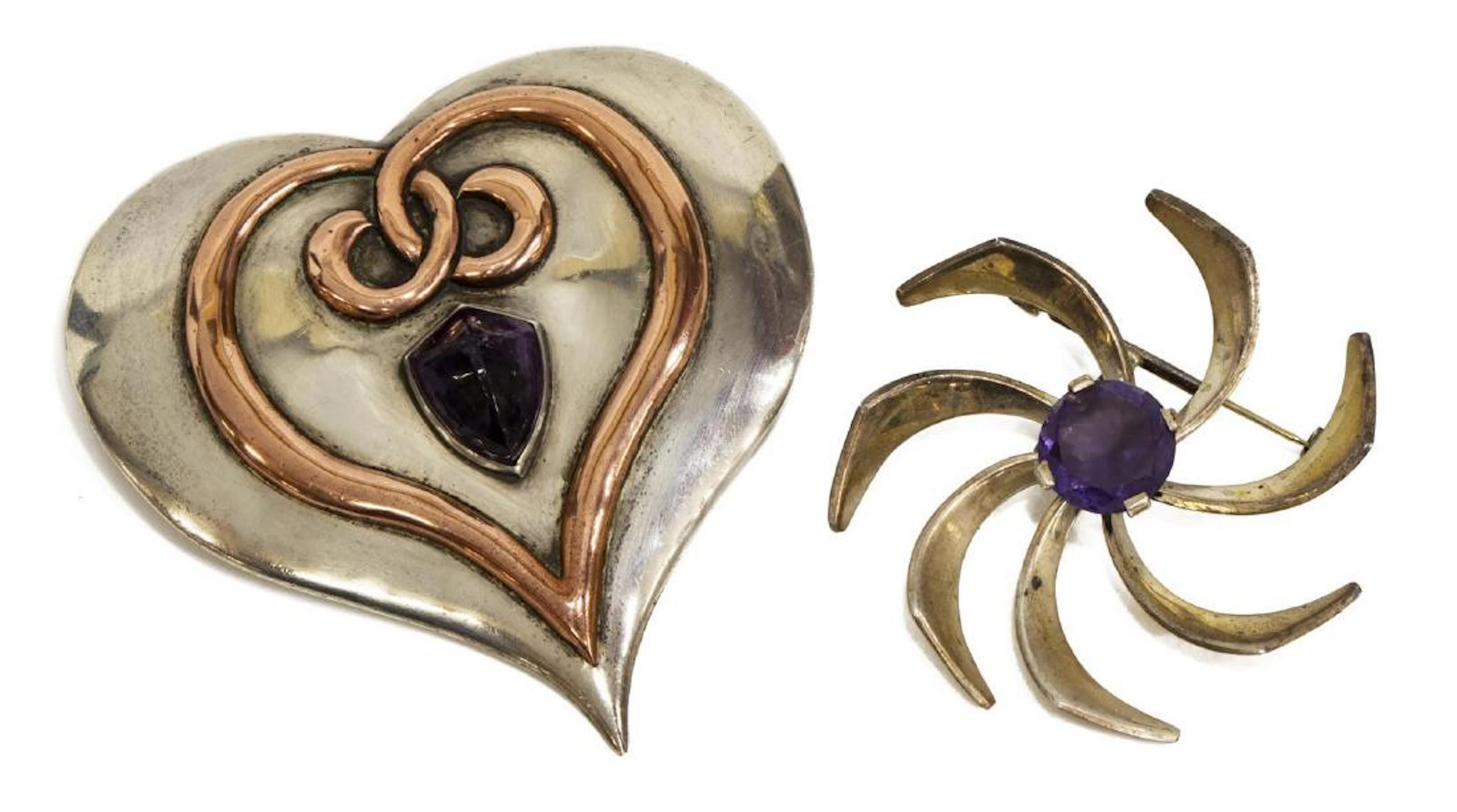 (2) vintage mexico silver brooches, la joya & pha