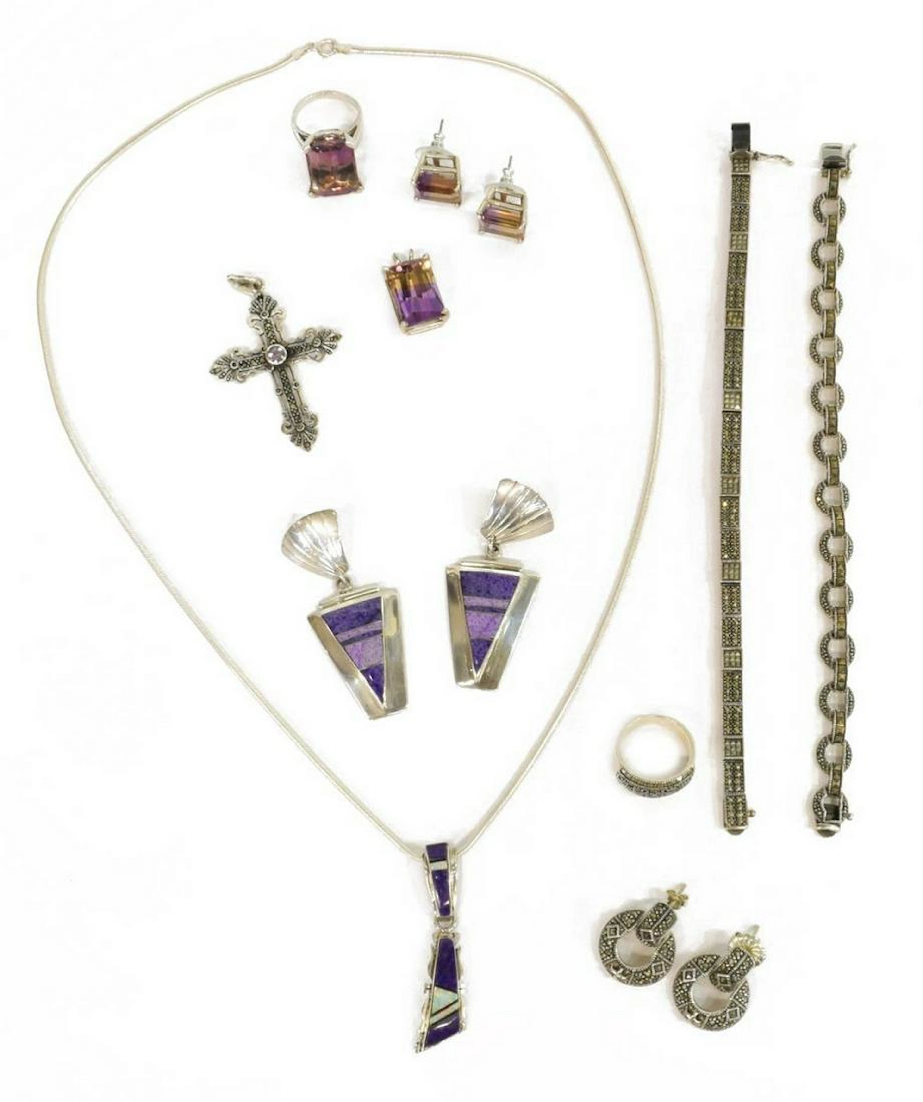 (lot) sterling & other jewelry pendants, earrings