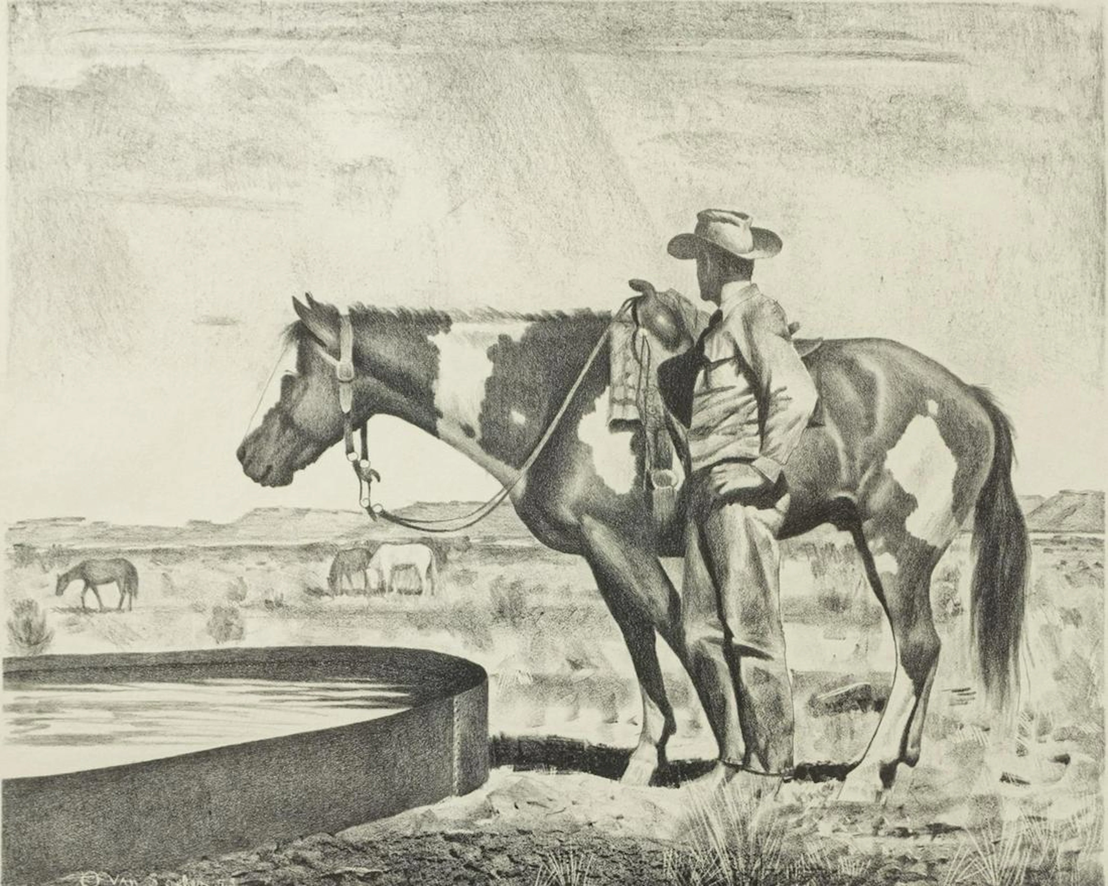 Theodore van soelen (d.1964) western lithograph