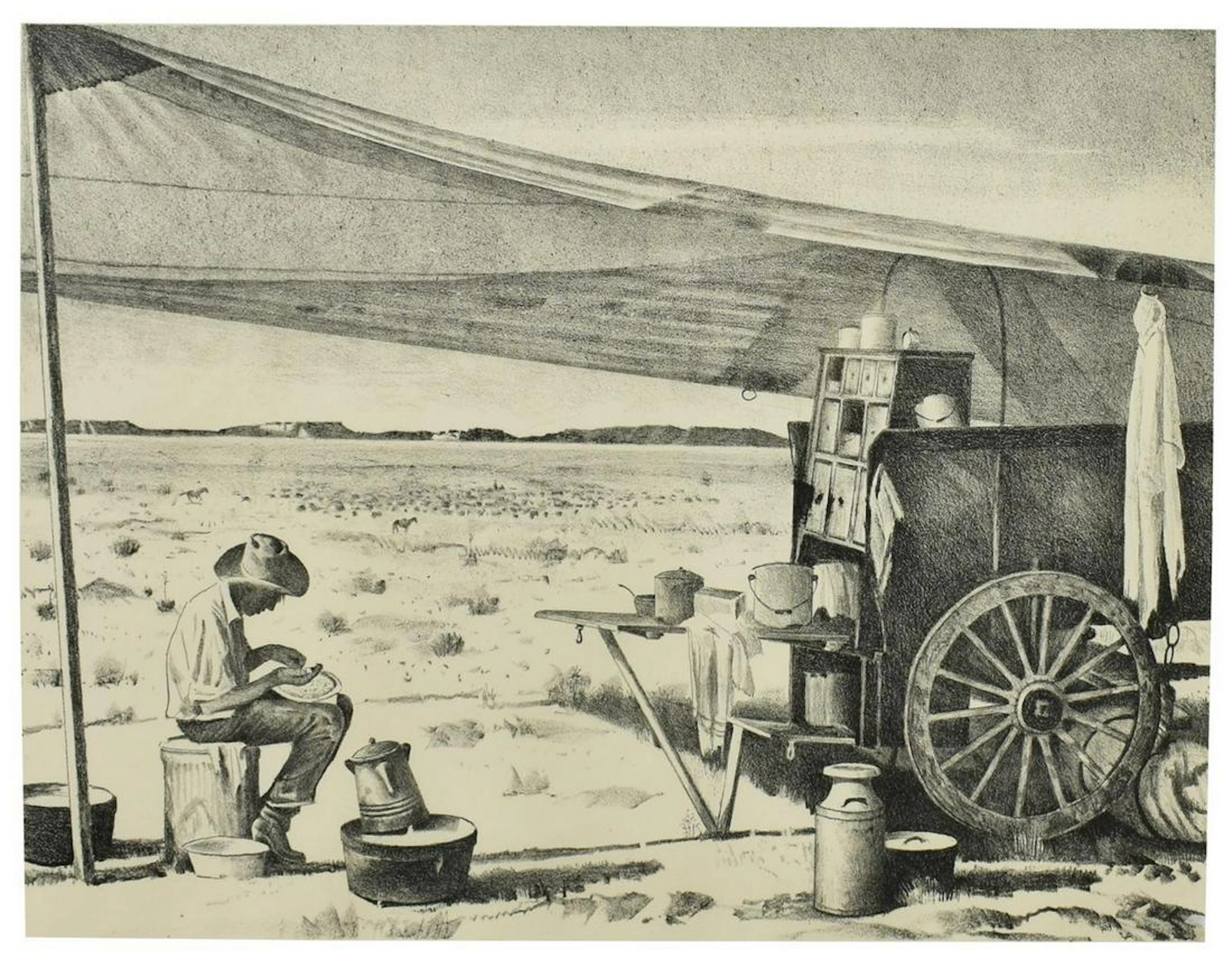 Theodore van soelen (d.1964) ranch lithograph