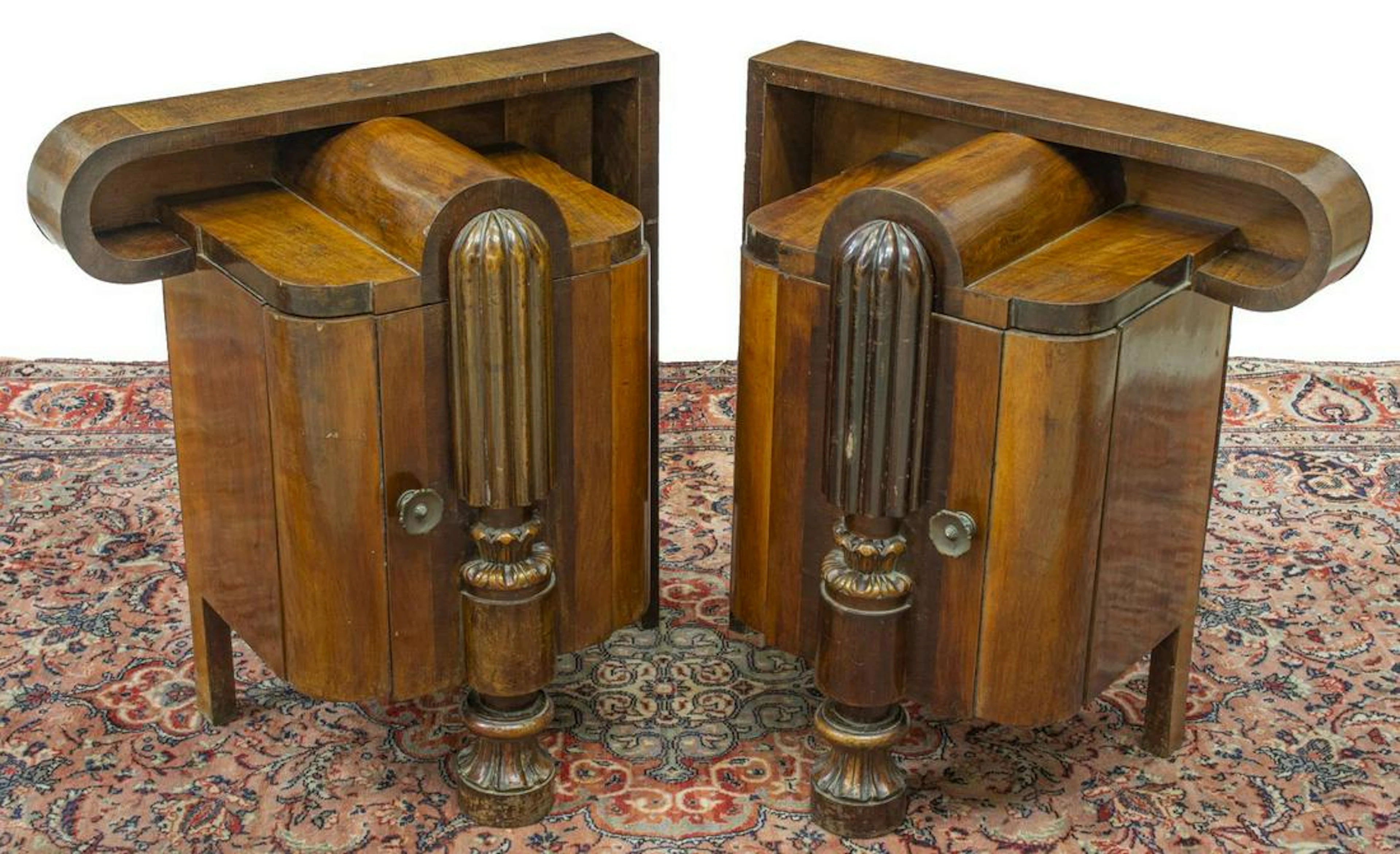 (2) ITALIAN ART DECO WALNUT BEDSIDE CABINETS