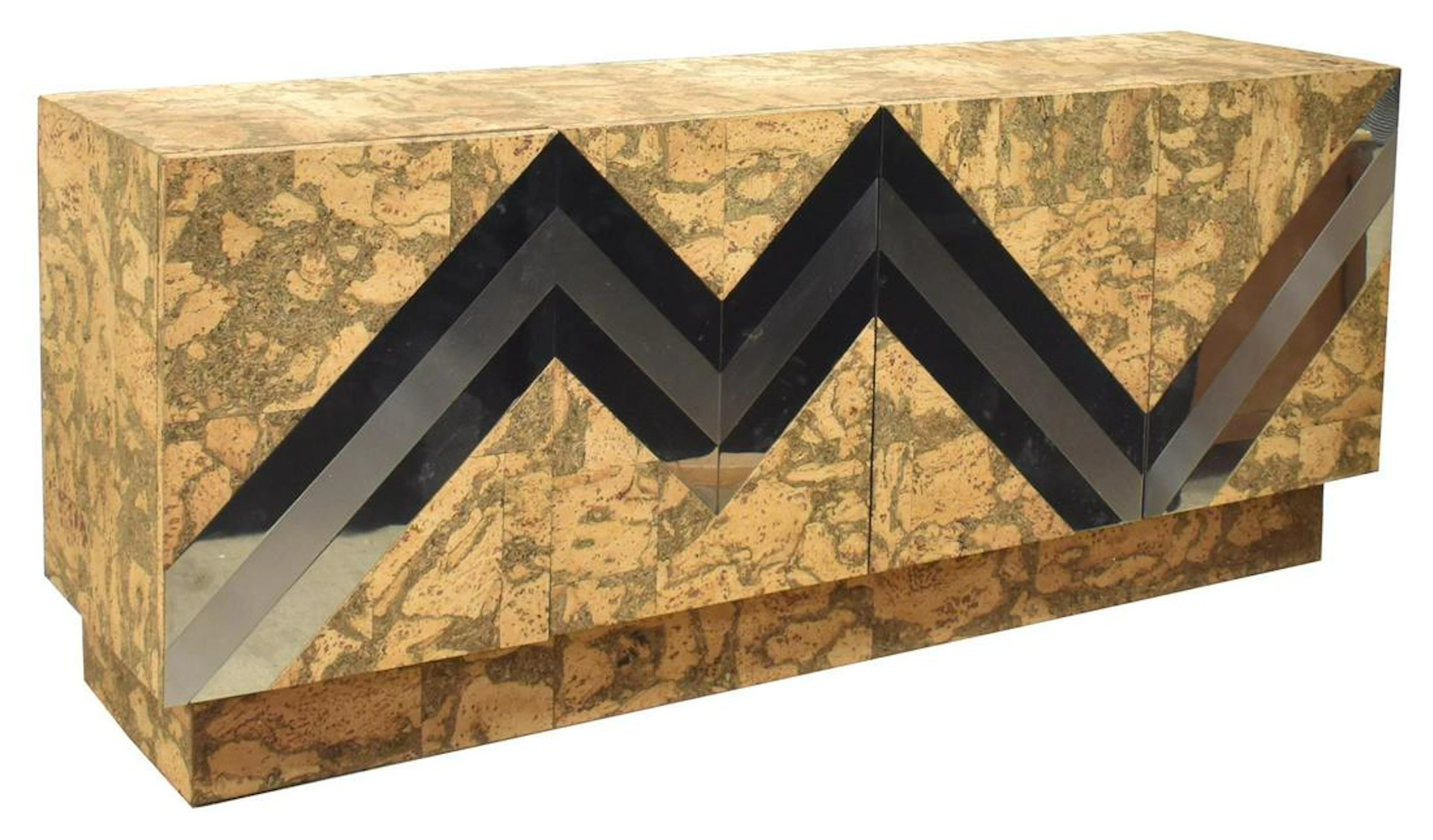 MODERN CITYSCAPE STYLE CORK & CHROME CREDENZA