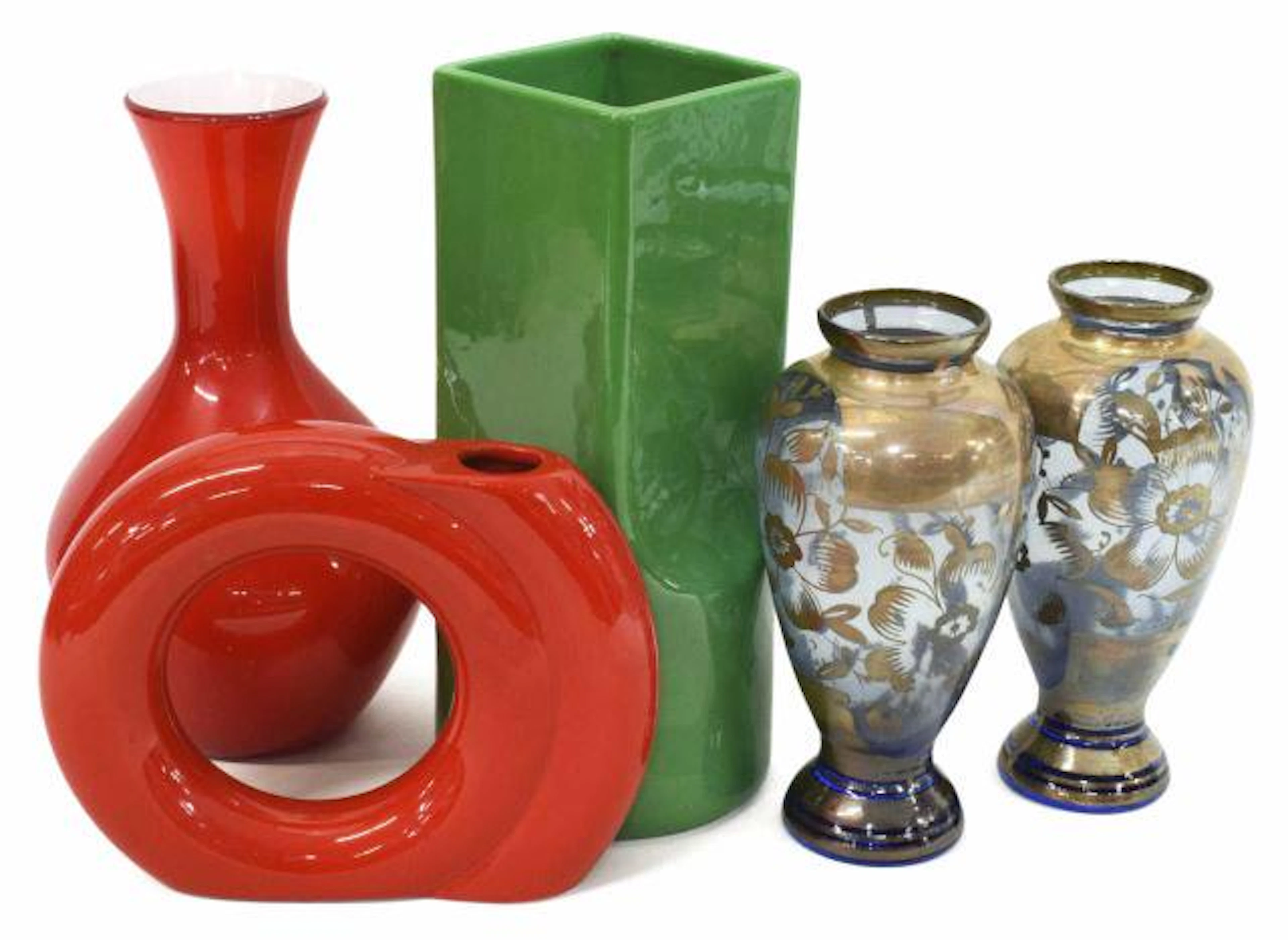 (5) CERAMIC & GLASS VASES, GABBIANELLI, VENETIA