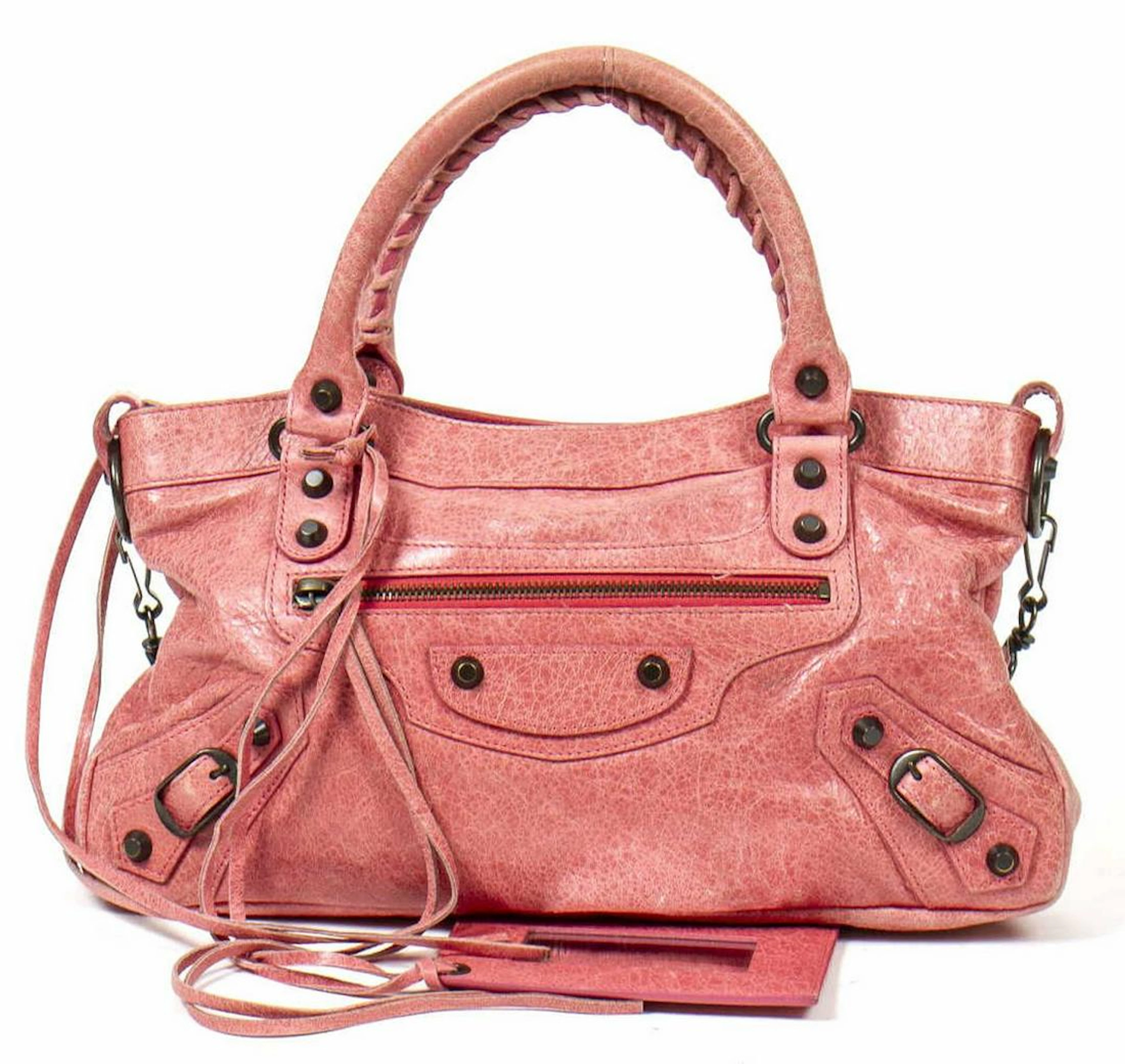 BALENCIAGA 'MOTOCROSS' PINK LEATHER HANDBAG