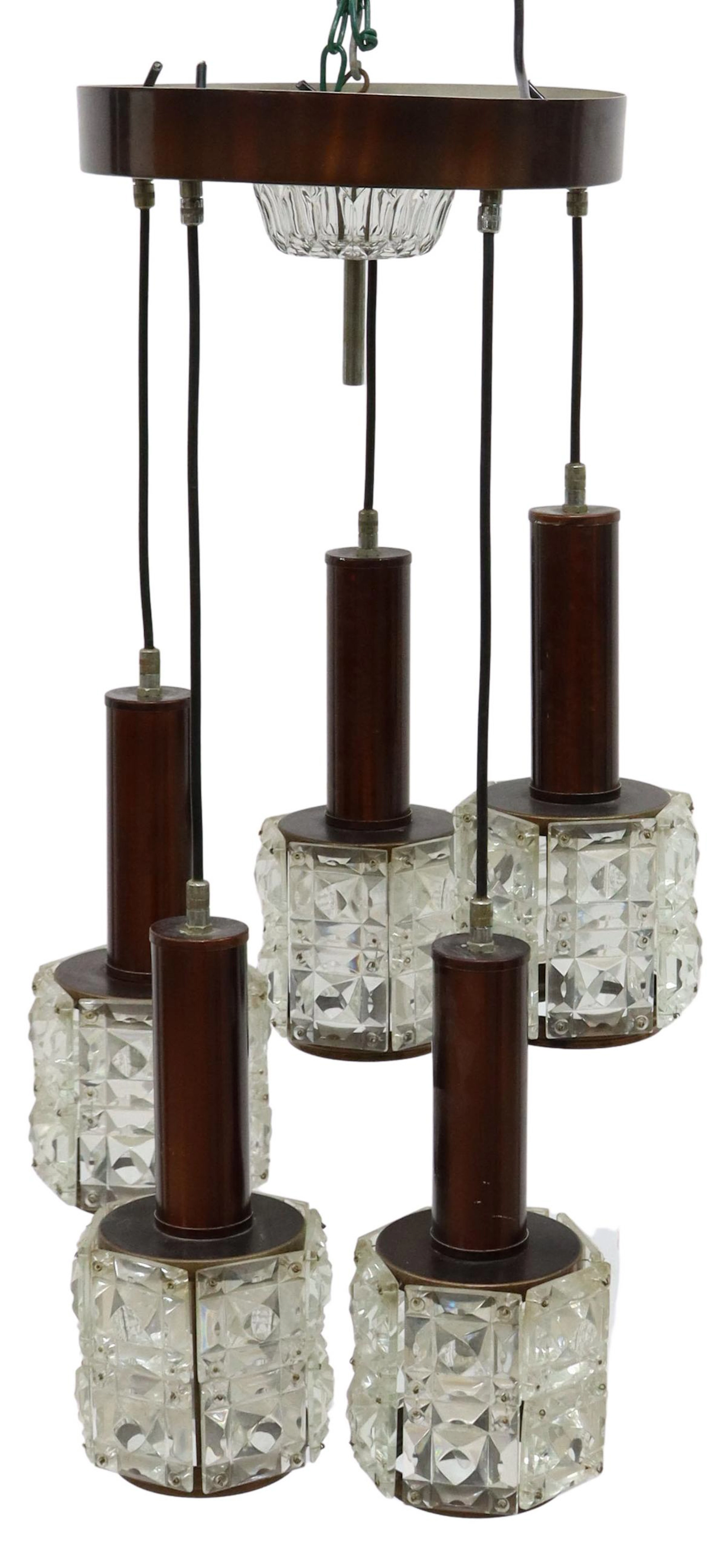 MID-CENTURY MODERN COPPER-TONE PENDANT CHANDELIER