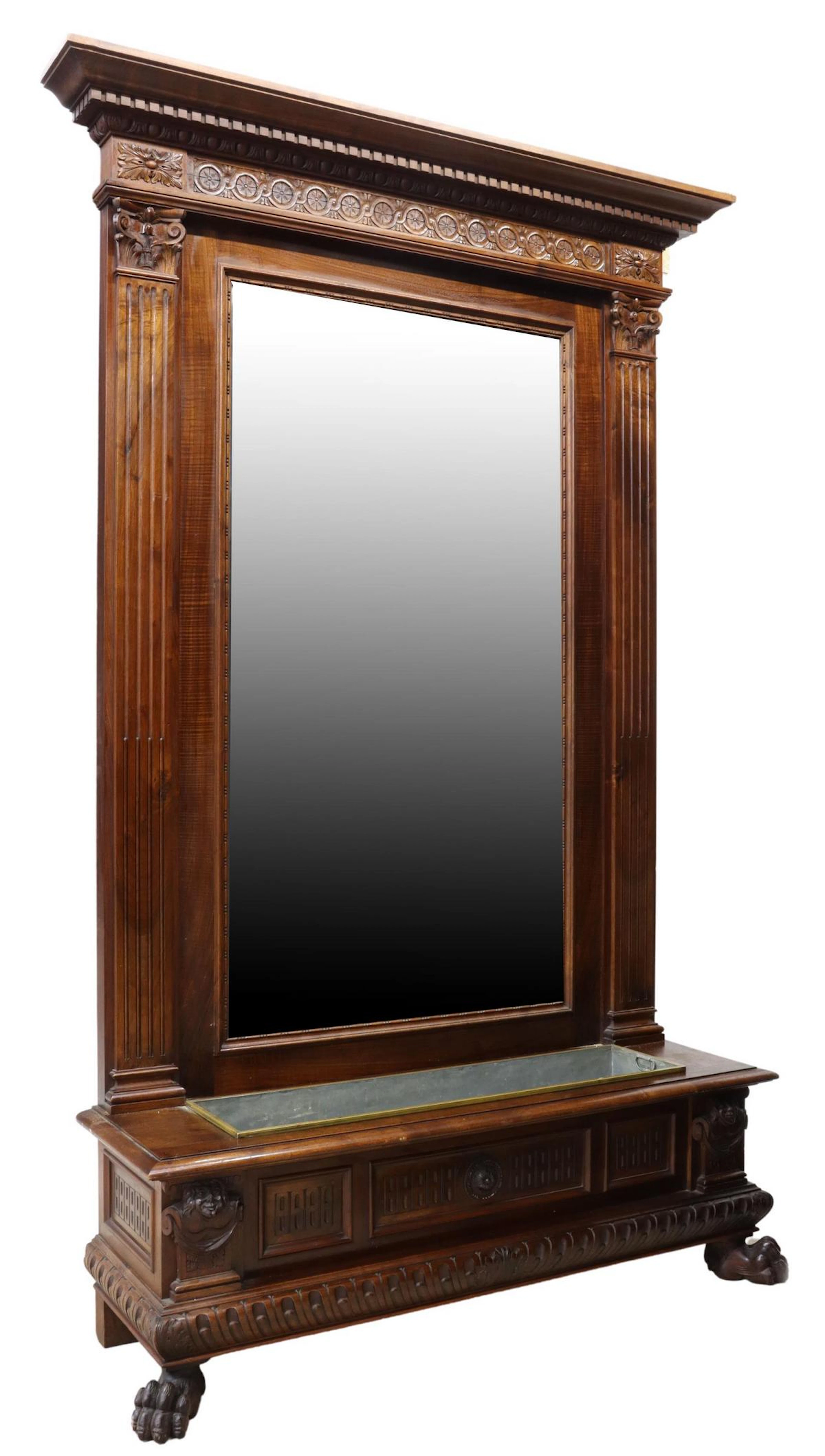 RENAISSANCE REVIVAL CARVED JARDINIERE HALL STAND