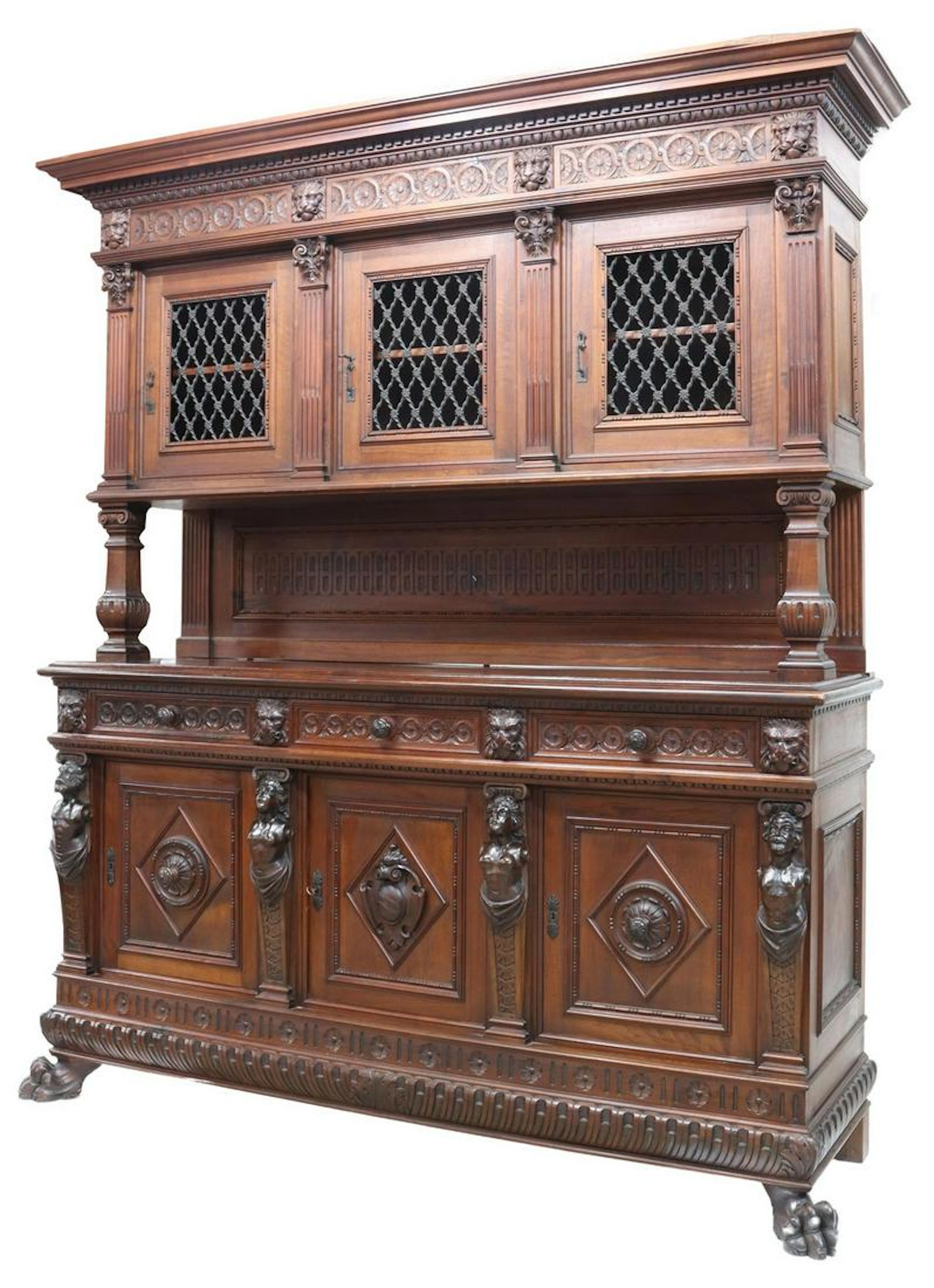 RENAISSANCE REVIVAL CARVED WALNUT SIDEBOARD