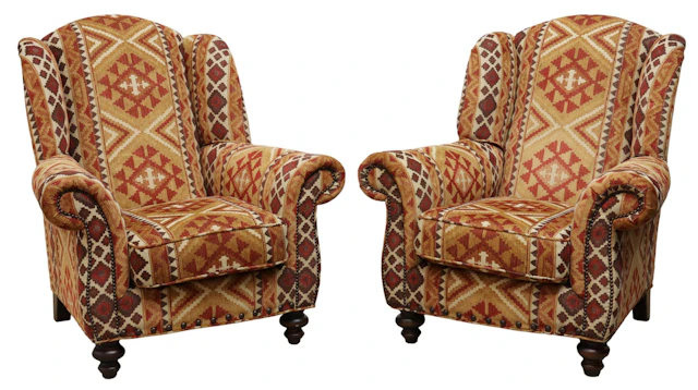 (2) SOUTHWEST STYLE UPHOLSTERED WINGBACK ARMCHAIRS
