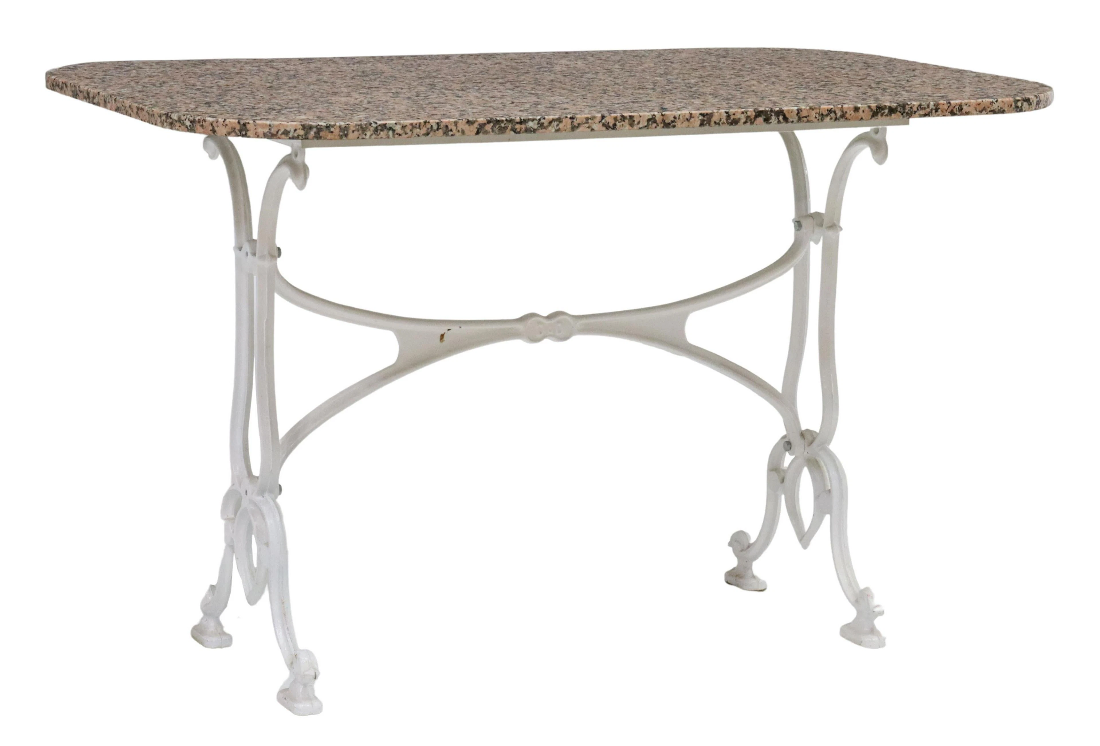 FRENCH PARISIAN GRANITE-TOP CAST IRON BISTRO TABLE