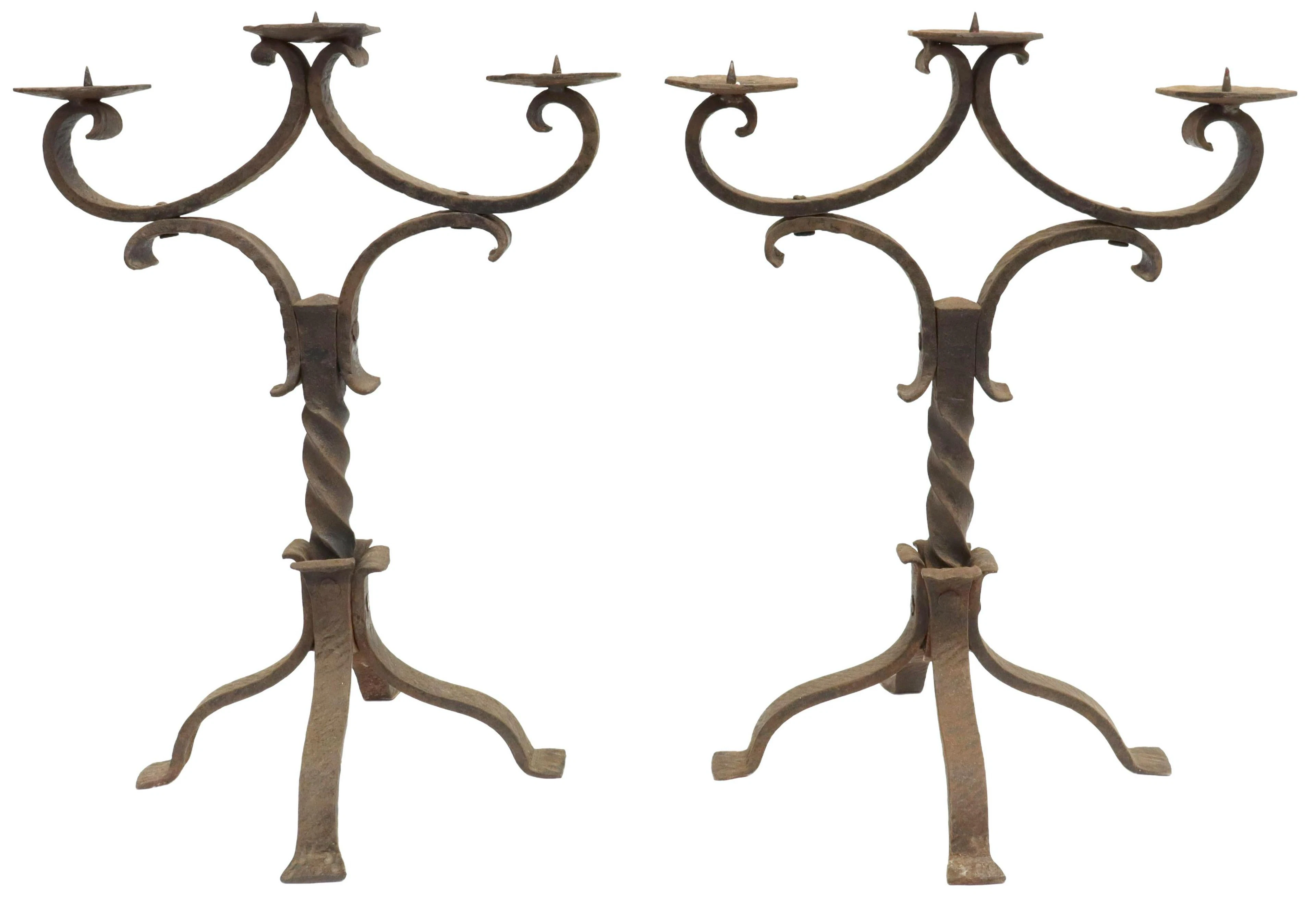 (2) GOTHIC REVIVAL WROUGHT IRON PRICKET CANDELABRA
