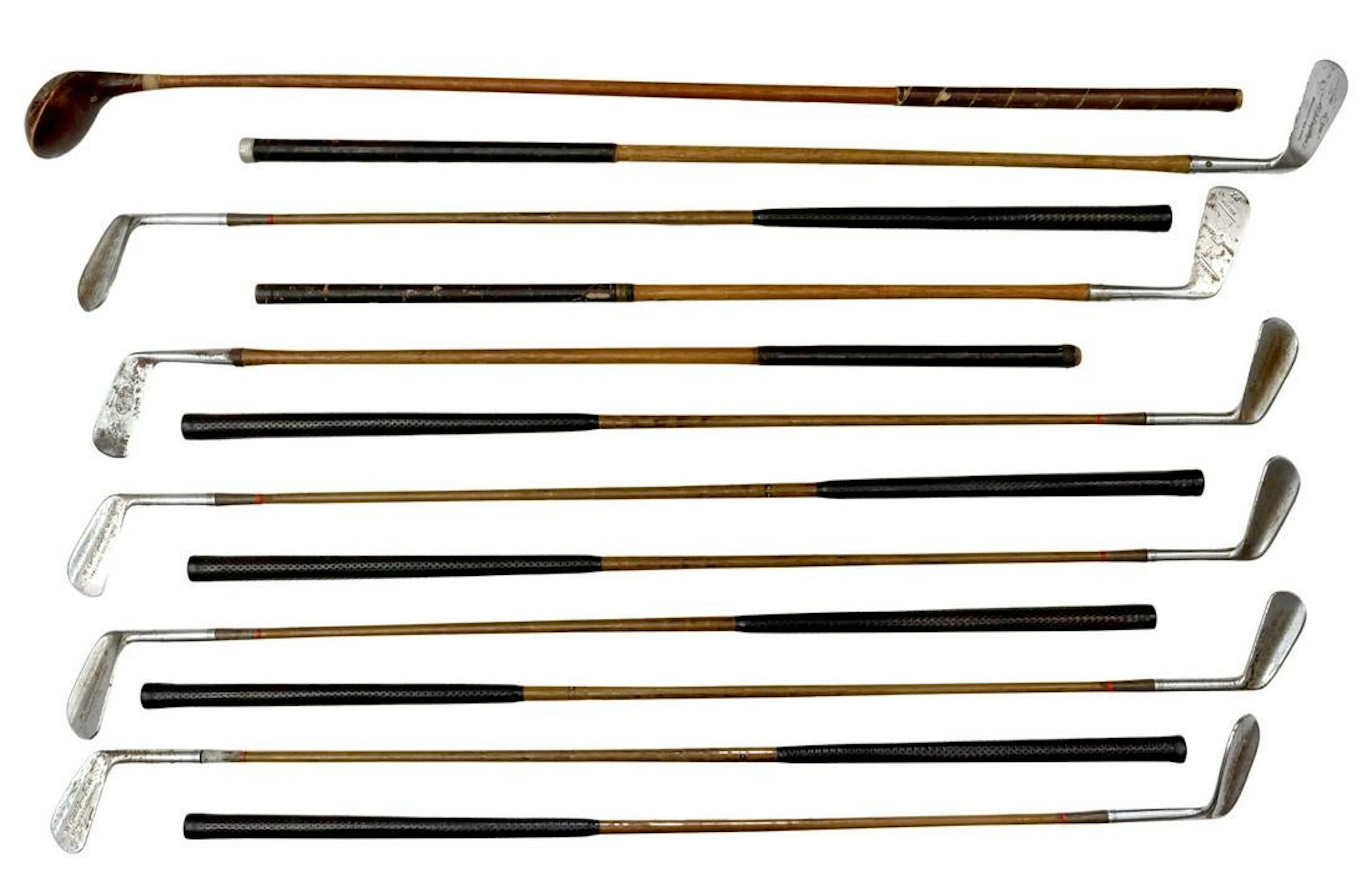 (11) VINTAGE ROBT. T. JONES GOLF CLUBS WOOD SHAFT