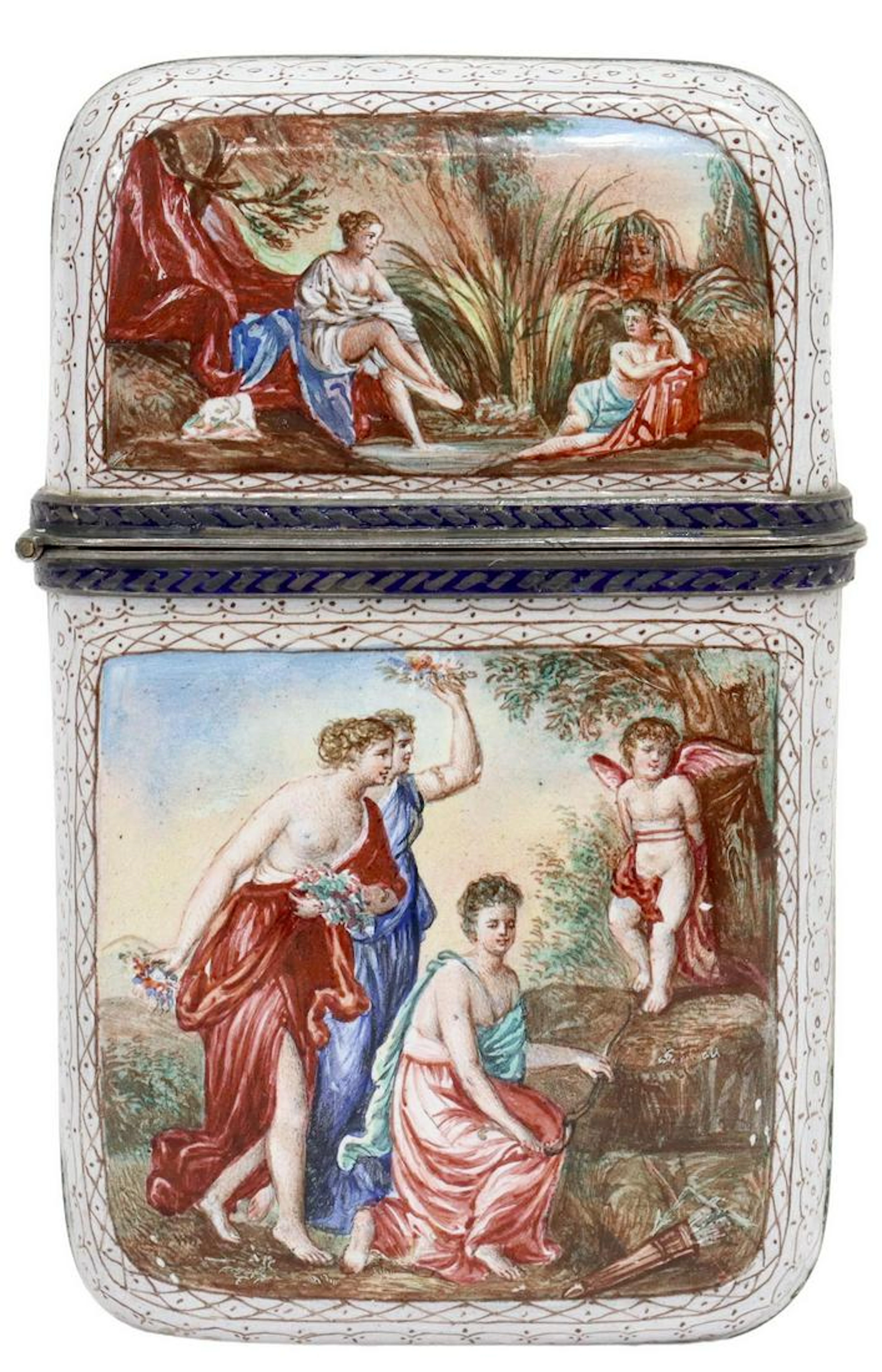 FINE FRENCH NEOCLASSICAL ENAMELED CARD/ VESTA CASE