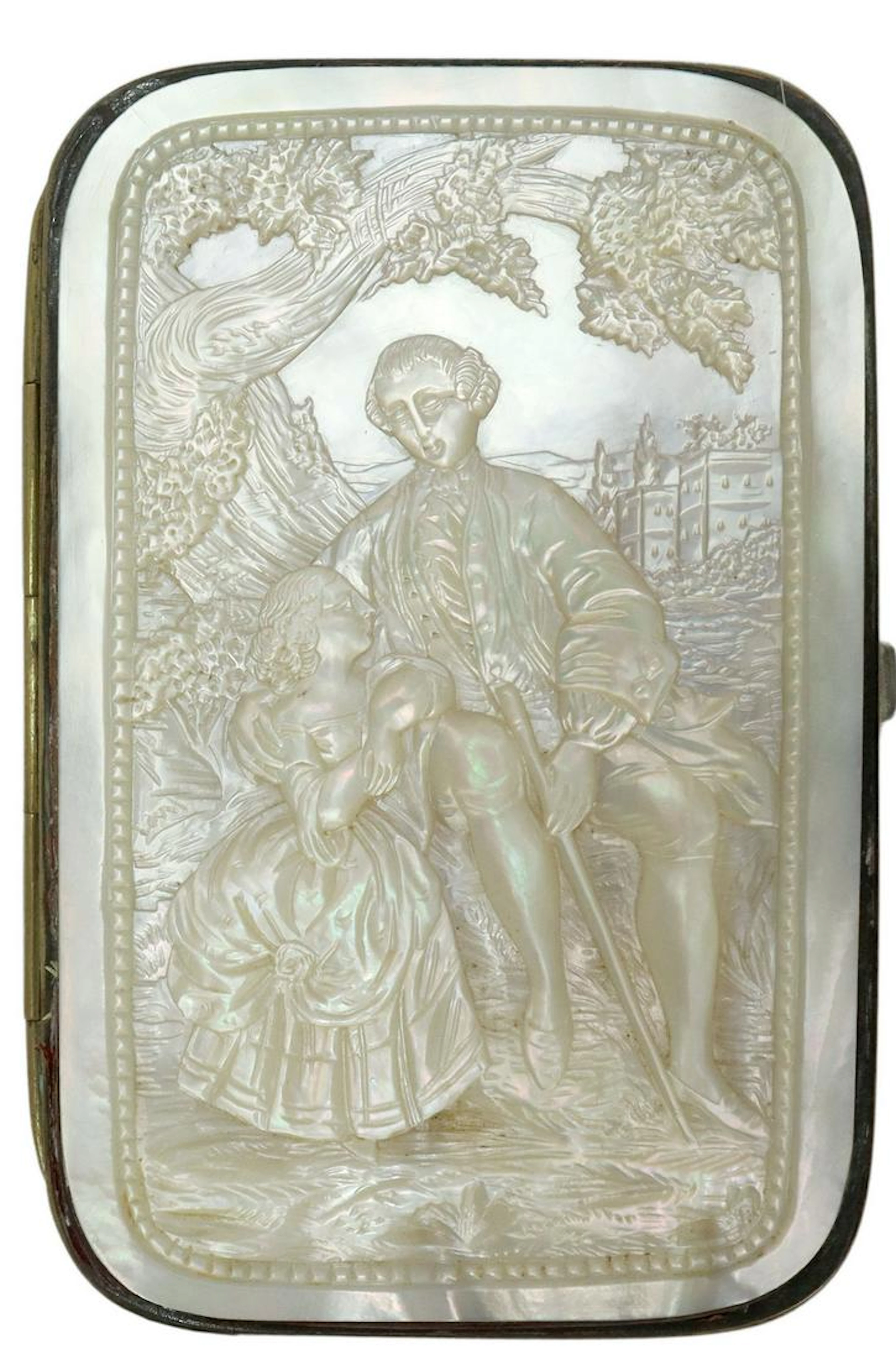 CARVED MOTHER OF PEARL COIN PURSE, 19TH C.