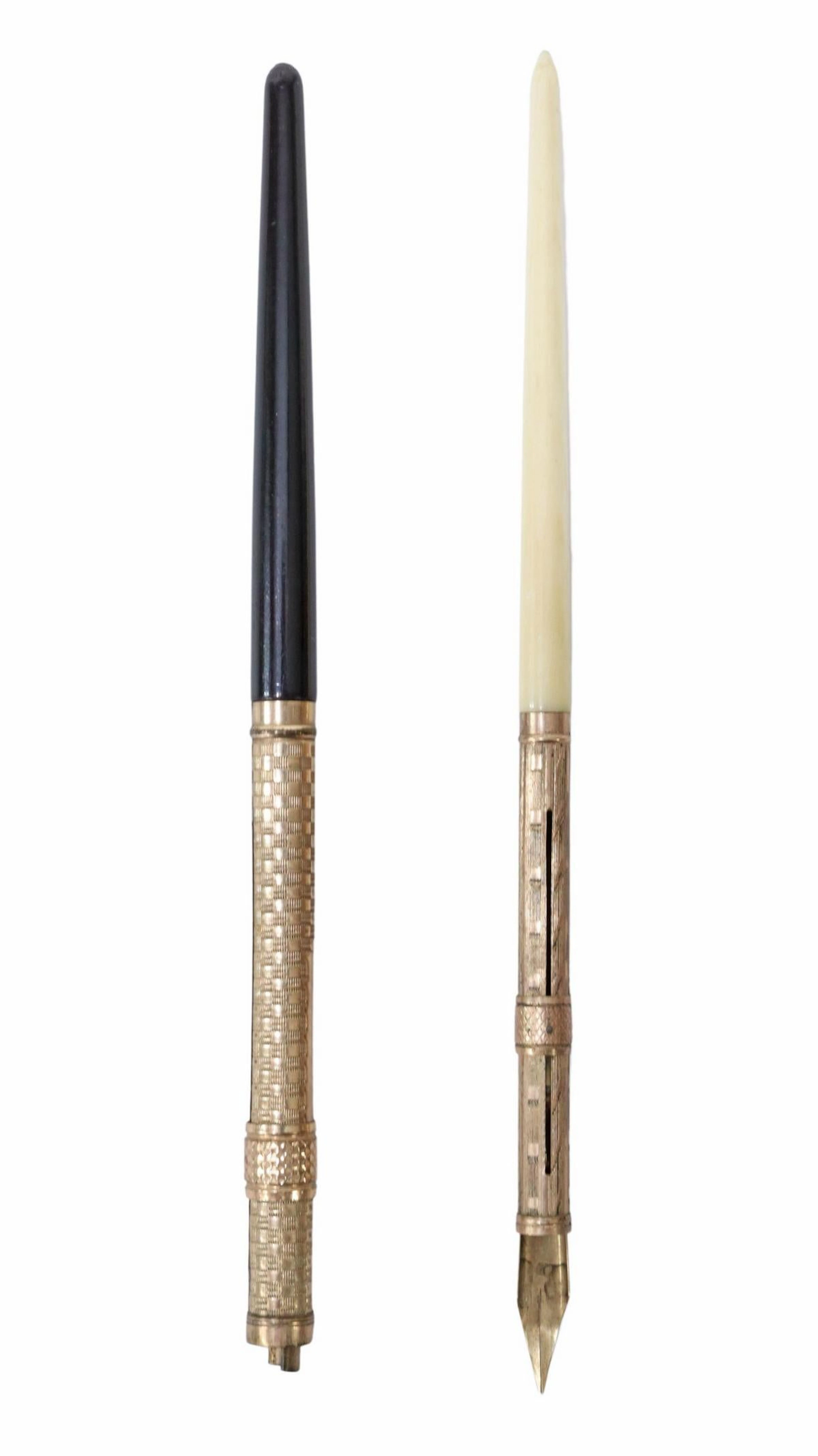 (2) ANTIQUE 14KT YELLOW GOLD DIP NIB PENS