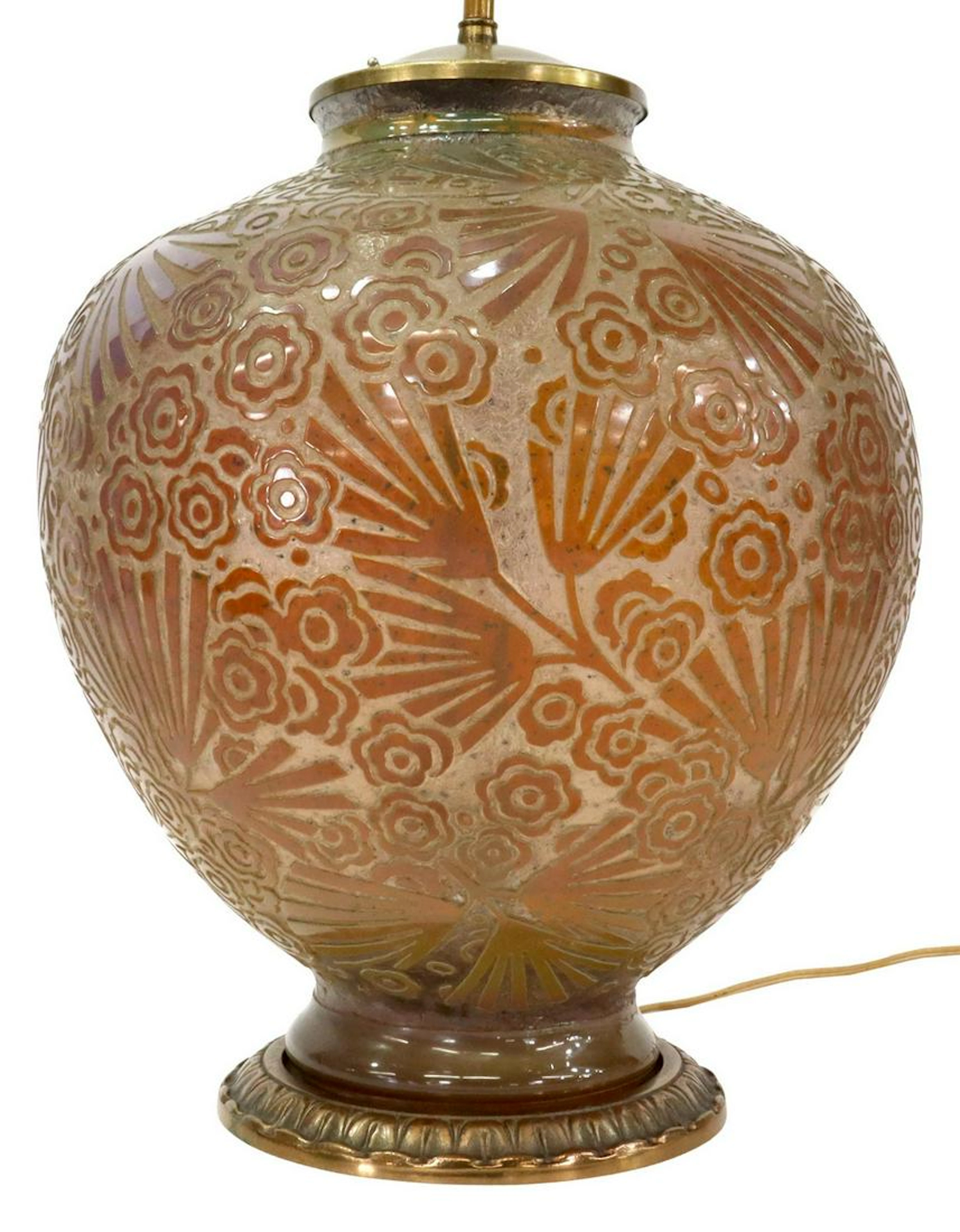 DAUM NANCY ART DECO ETCHED GLASS VASE TABLE LAMP