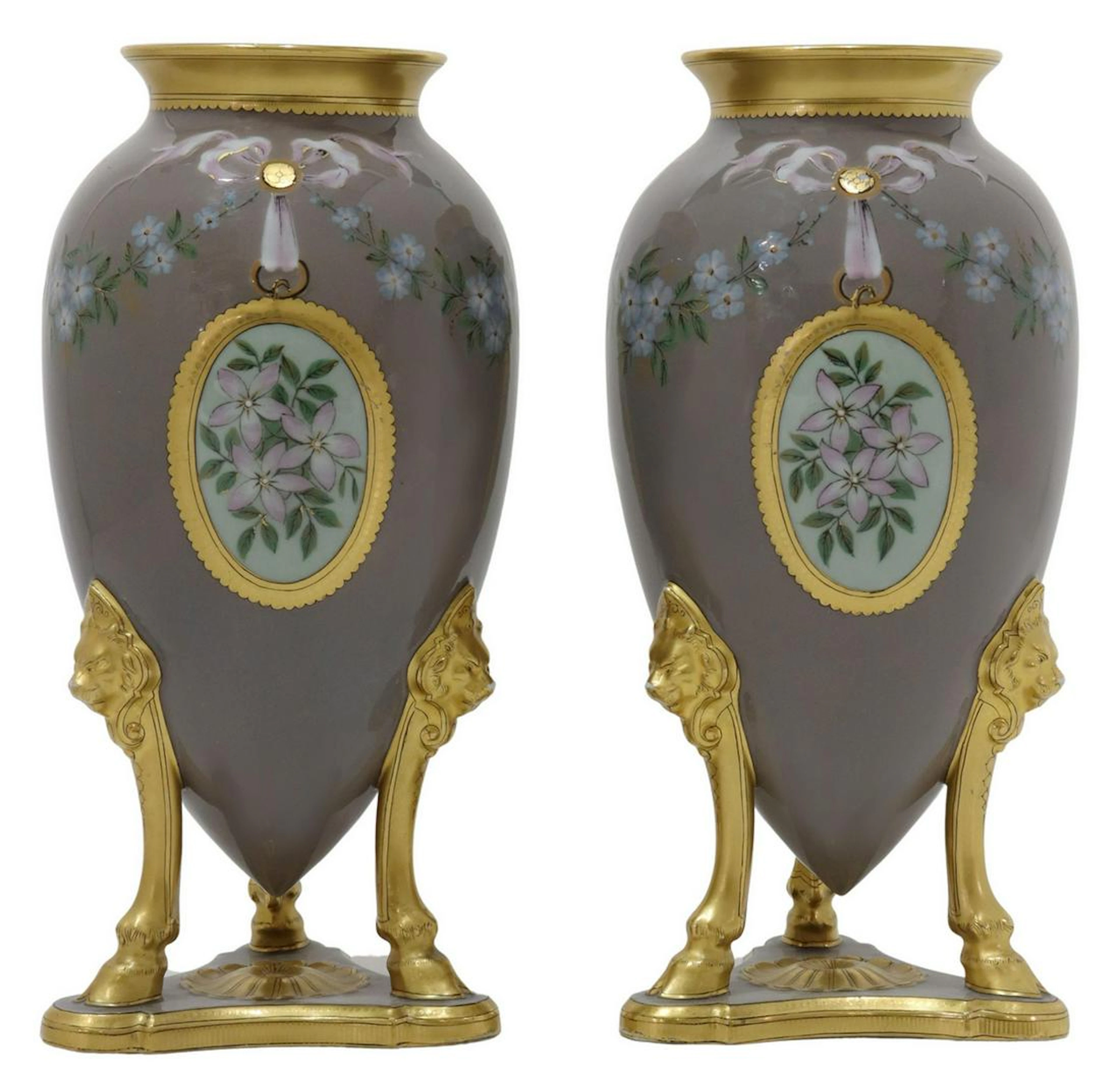 (2) FRENCH PARCEL GILT PORCELAIN GARNITURE VASES
