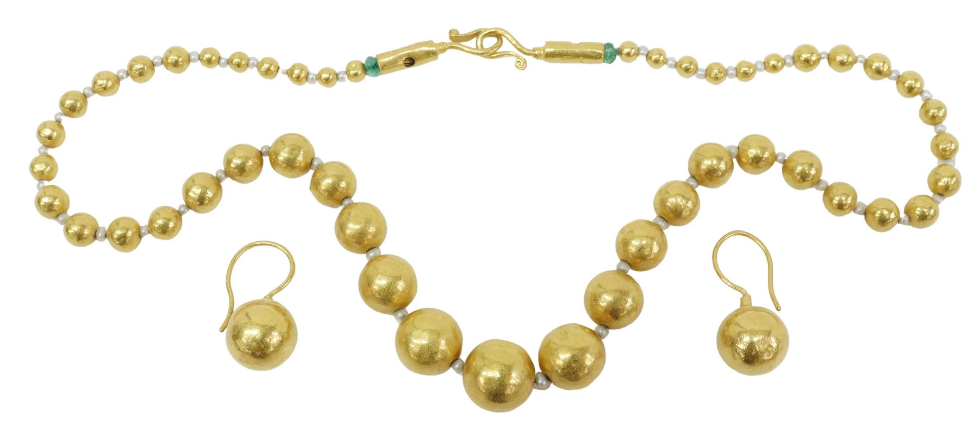 (2) GURHAN ORHAN 24K GOLD BEAD NECKLACE & EARRINGS