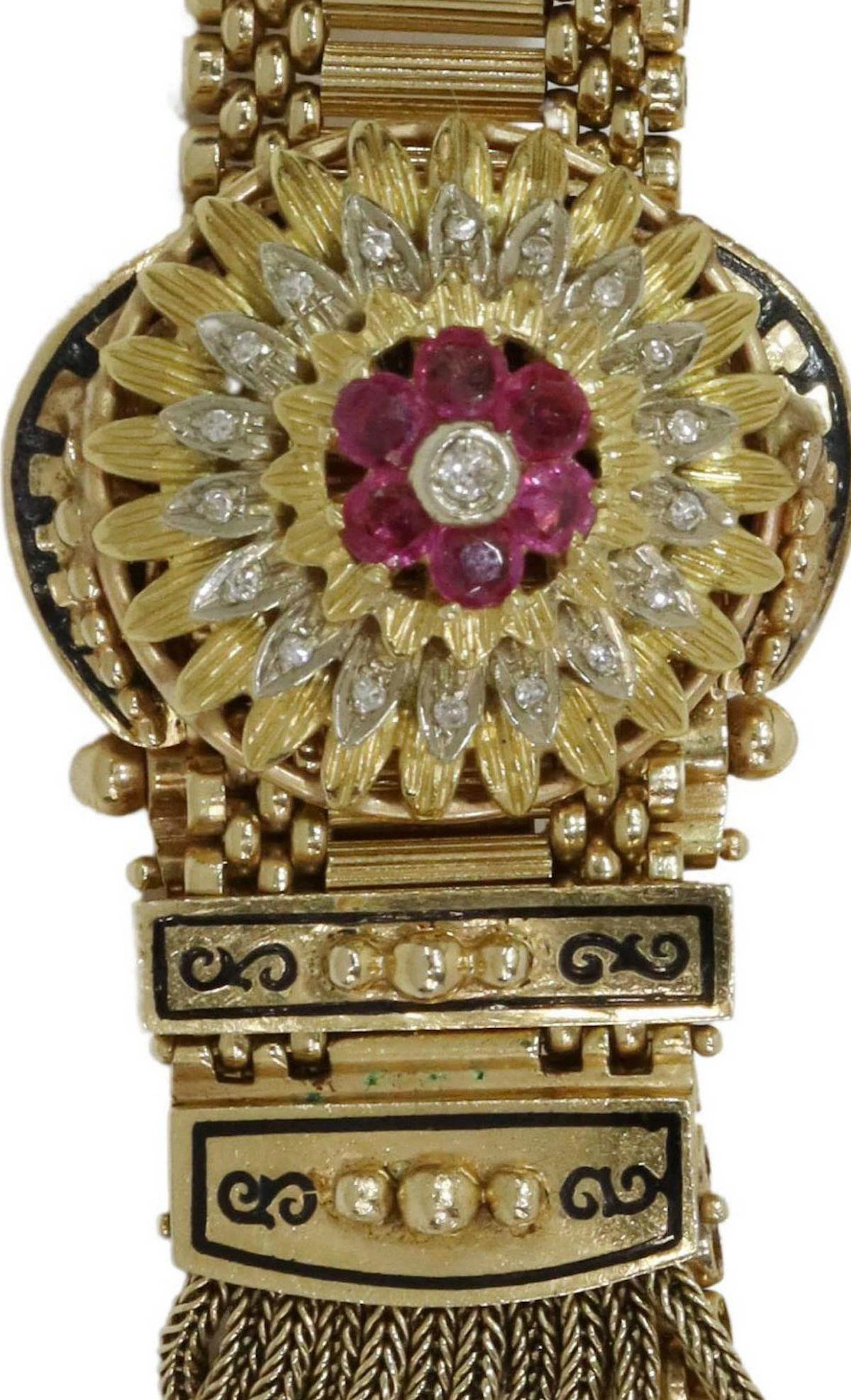 ESTATE 14KT GOLD, DIAMOND & RUBY GARTER BRACELET