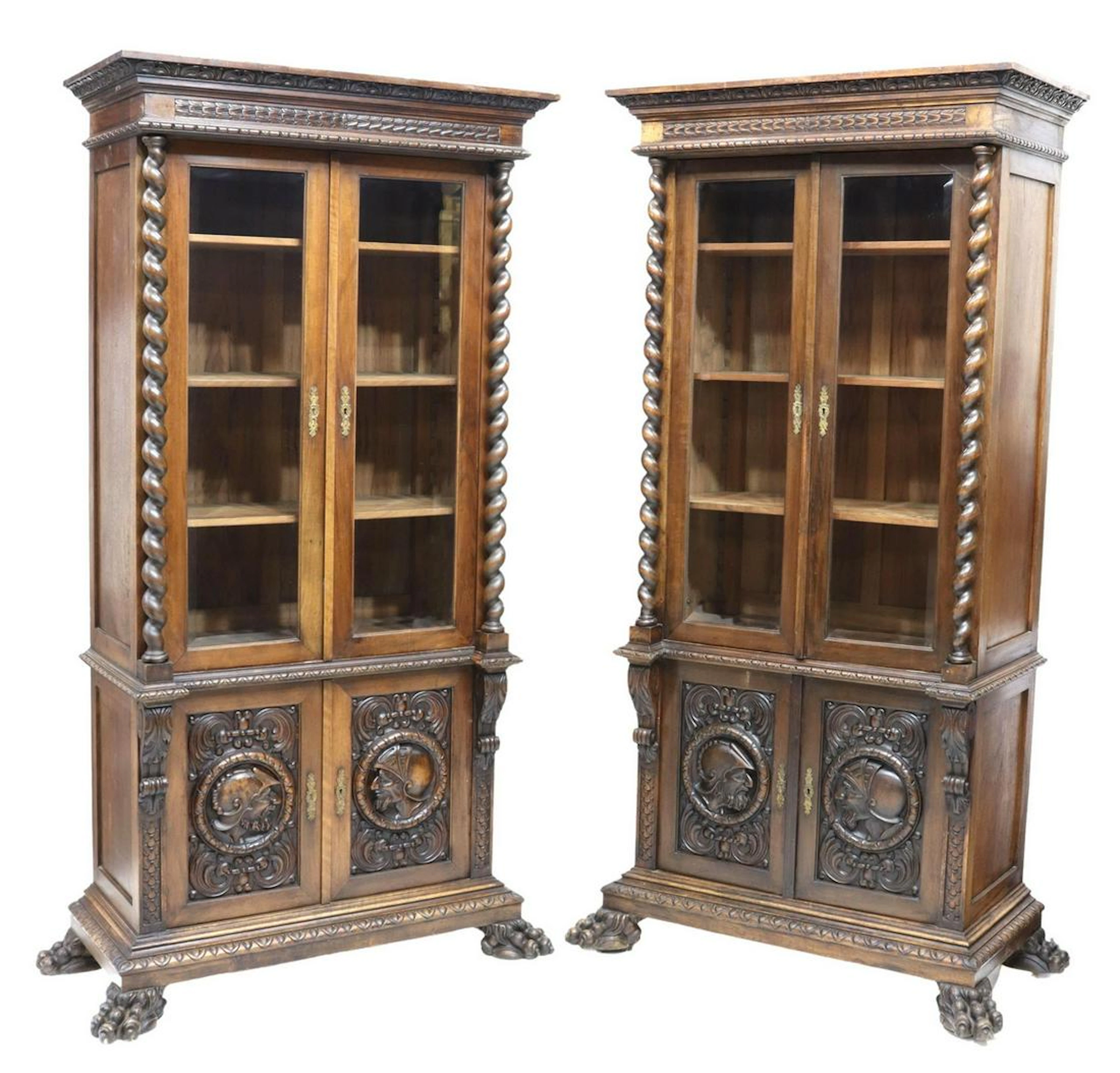 (2) RENAISSANCE REVIVAL CARVED WALNUT BOOKCASES