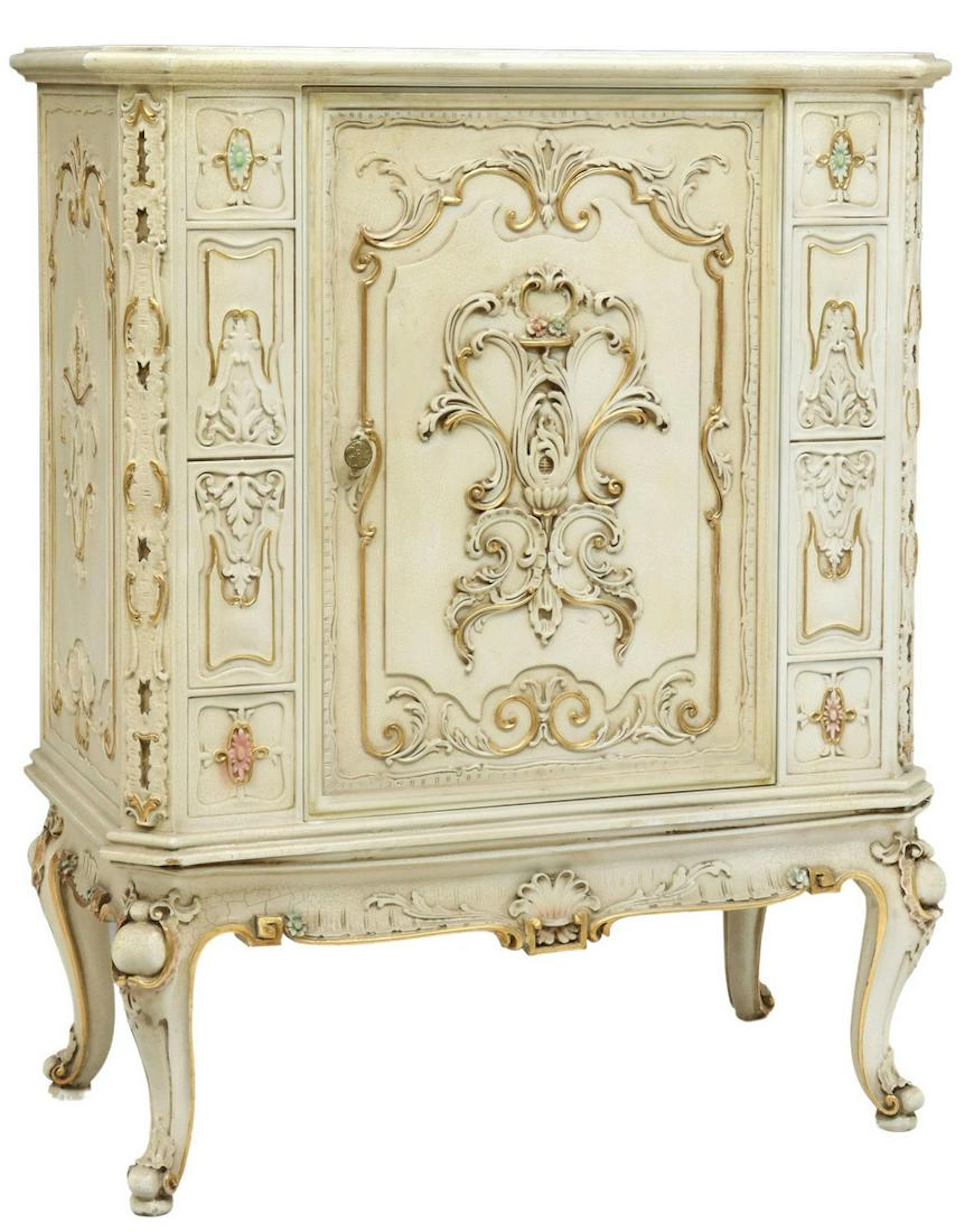 LOUIS XV STYLE PARCEL GILT & PAINTED BAR CABINET