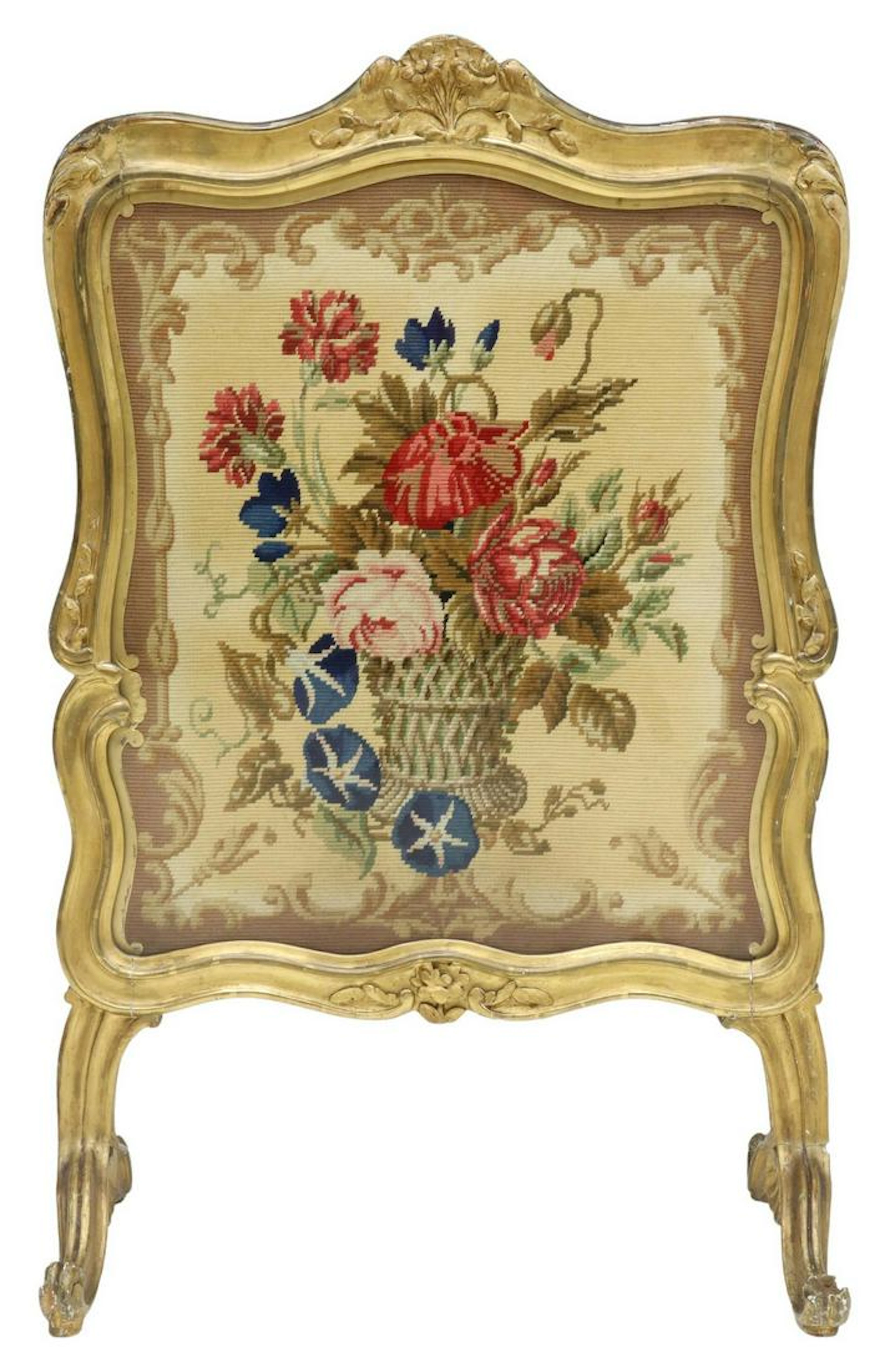 LOUIS XV STYLE GILTWOOD NEEDLEPOINT FIRESCREE