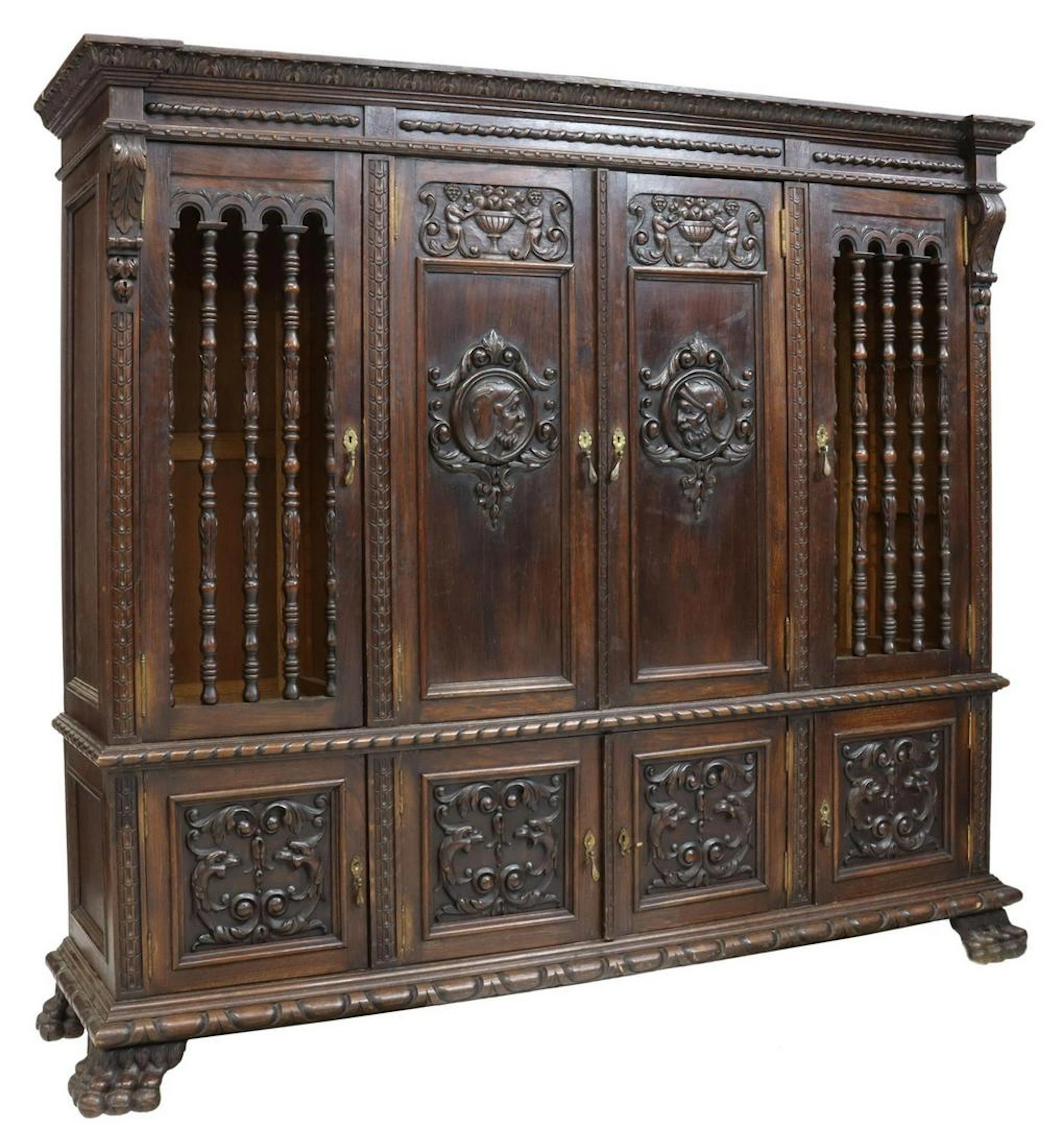 SPANISH RENAISSANCE REVIVAL CARVED OAK BOOKCASE