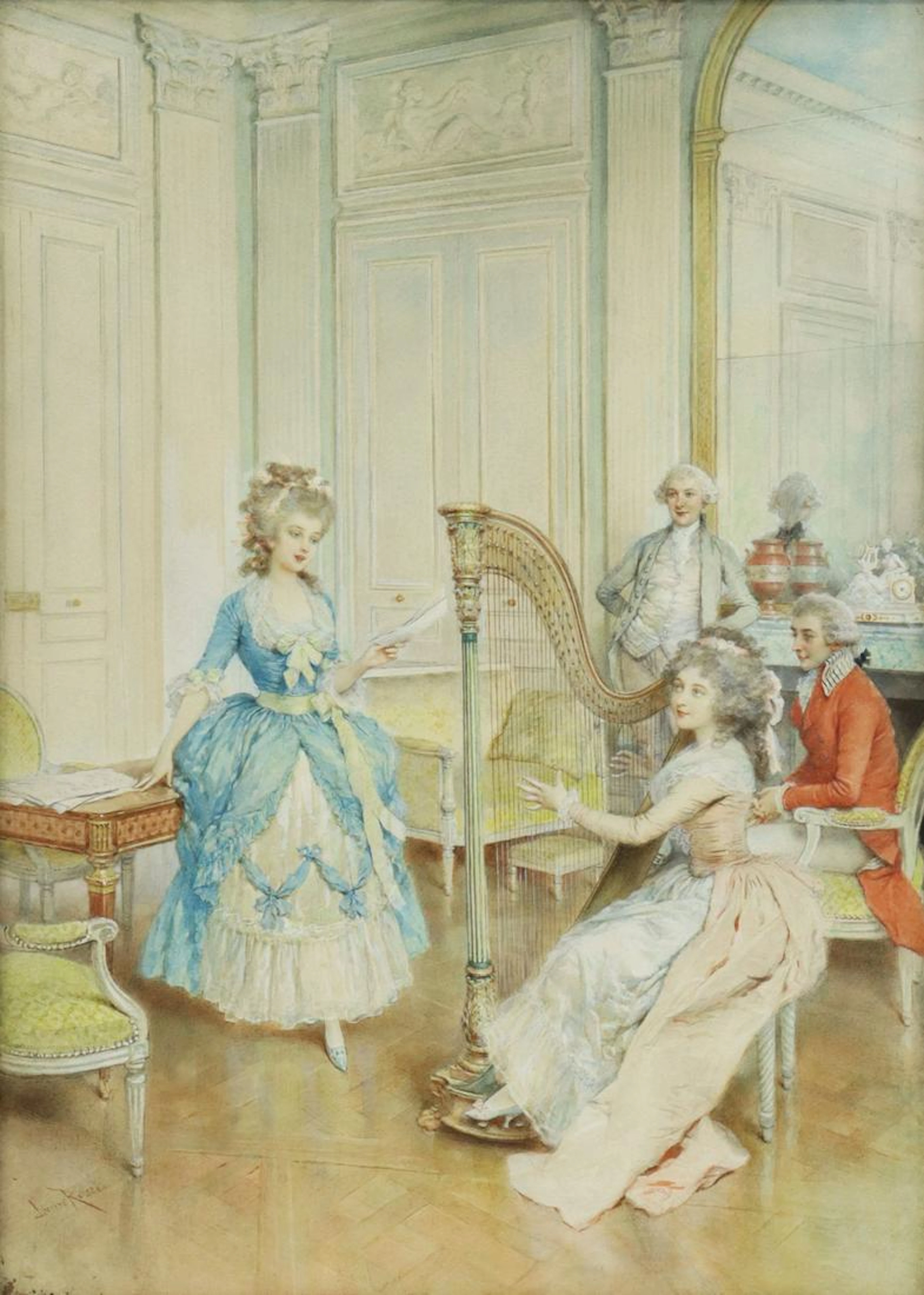 LUCIUS ROSSI (1846-1913) LE CONCERT WATERCOLOR