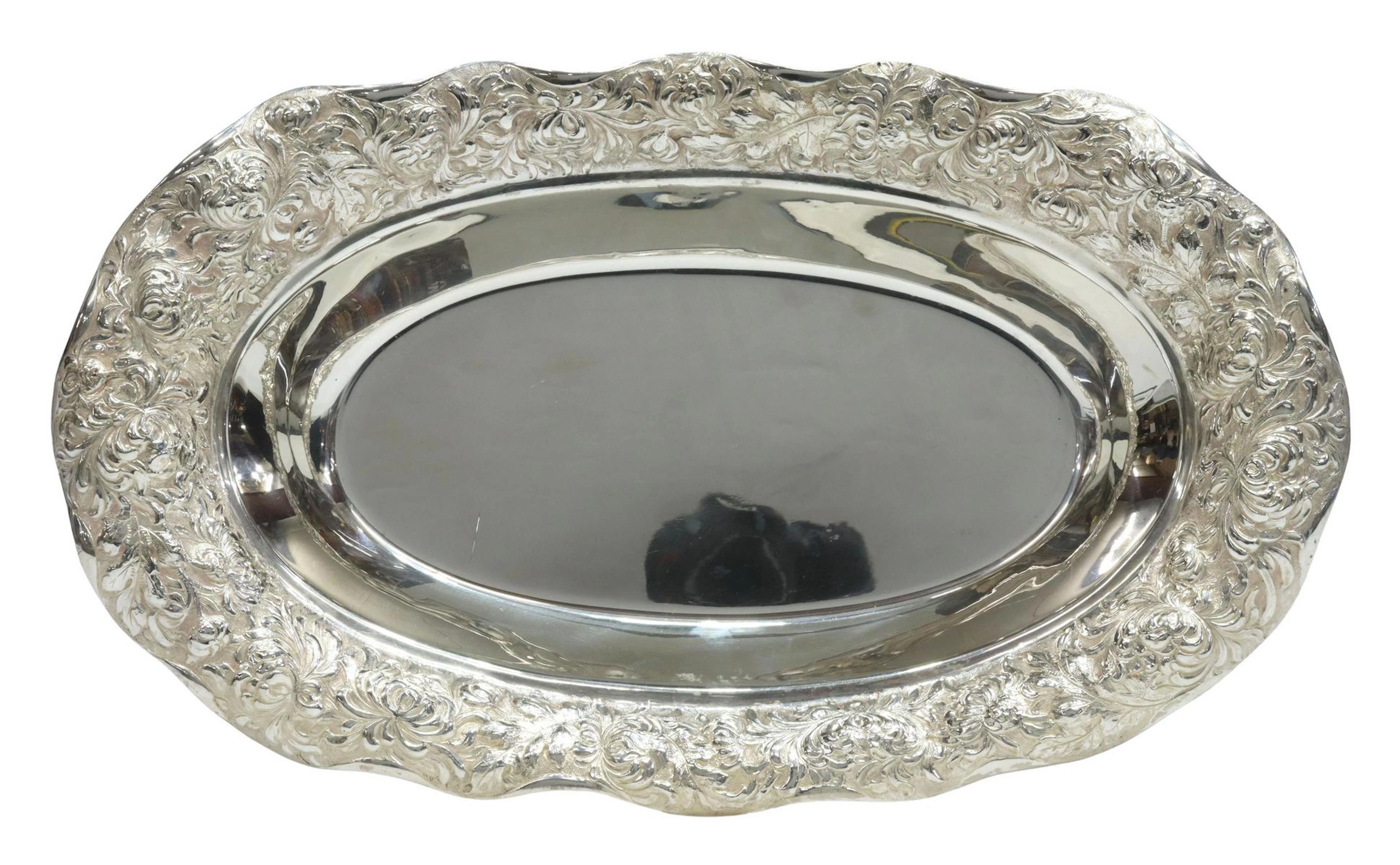 AMERICAN STERLING FLORAL REPOUSSE SERVING BOWL