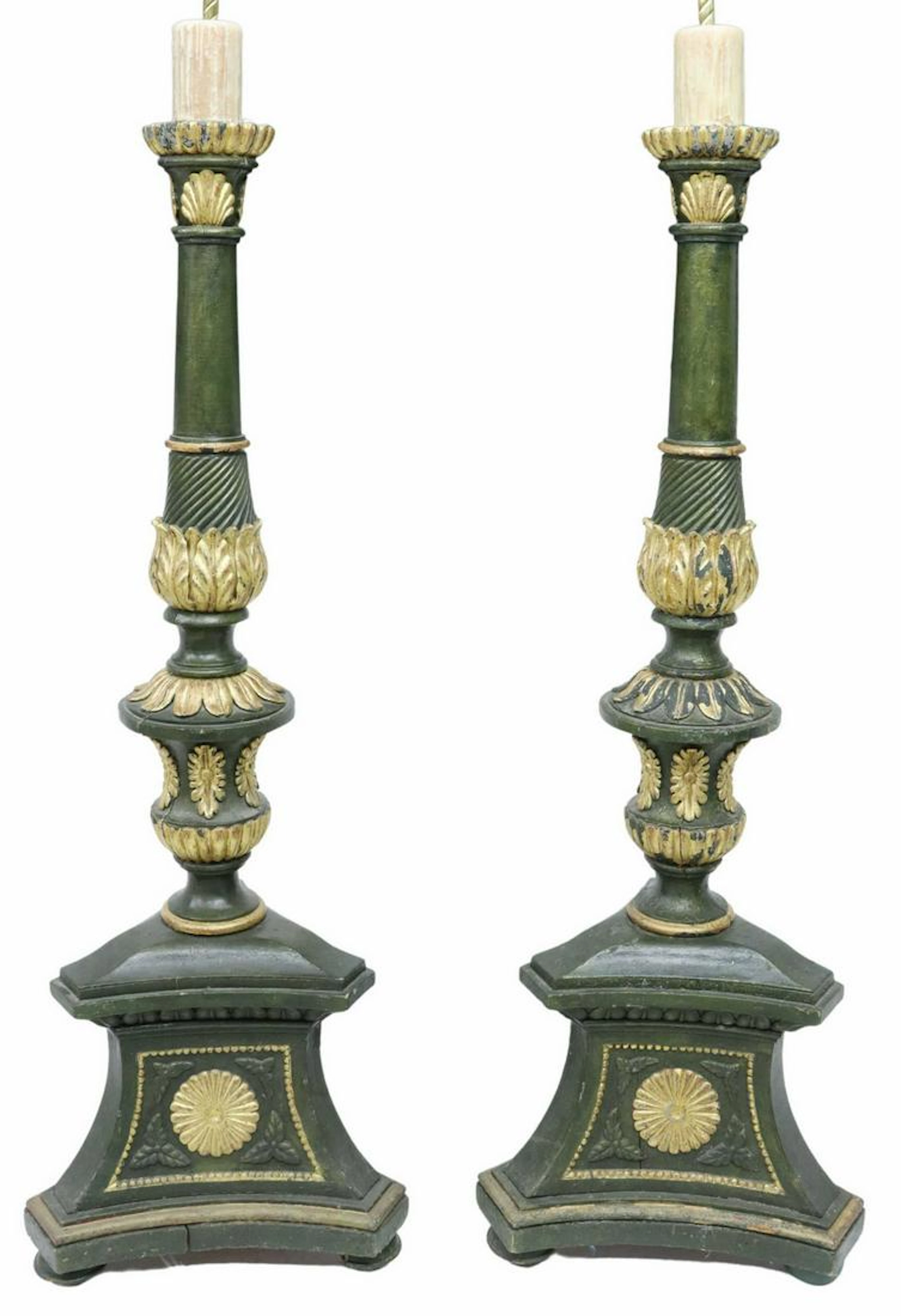 2) ITALIAN PARCEL GILT TORCHERES FLOOR LAMPS, 95"H