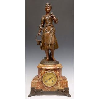 FRENCH MARBLE & METAL FIGURAL MANTEL CLOCK