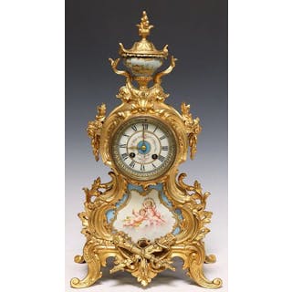 FRENCH BRONZE & SEVRES STYLE PORCELAIN CLOCK