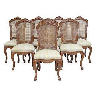 (8) KARGES LOUIS XV STYLE CANED WALNUT SIDE CHAIRS