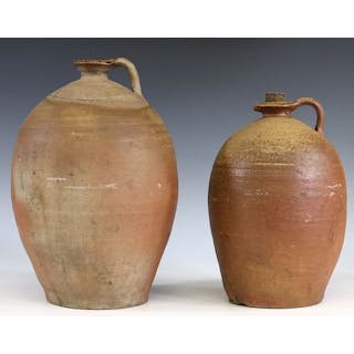 (2) FRENCH PROVINCIAL STONEWARE PITCHERS JUGS