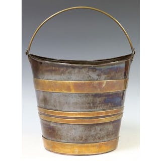 BRASS-BANDED COPPER PEAT OR OYSTER BUCKET, 19TH C.