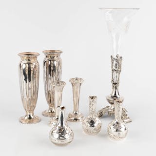 Gallia, Wiskemann, English, a set of 8 vases and vessels, silver and