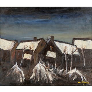 Gaby DE PAUW (1924-2000) 'Snowy village' oil on canvas.