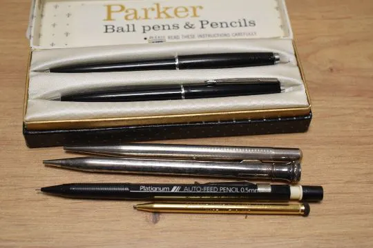 A Boxed Parker 45 ballpoint pen and propelling pencil set in black ...