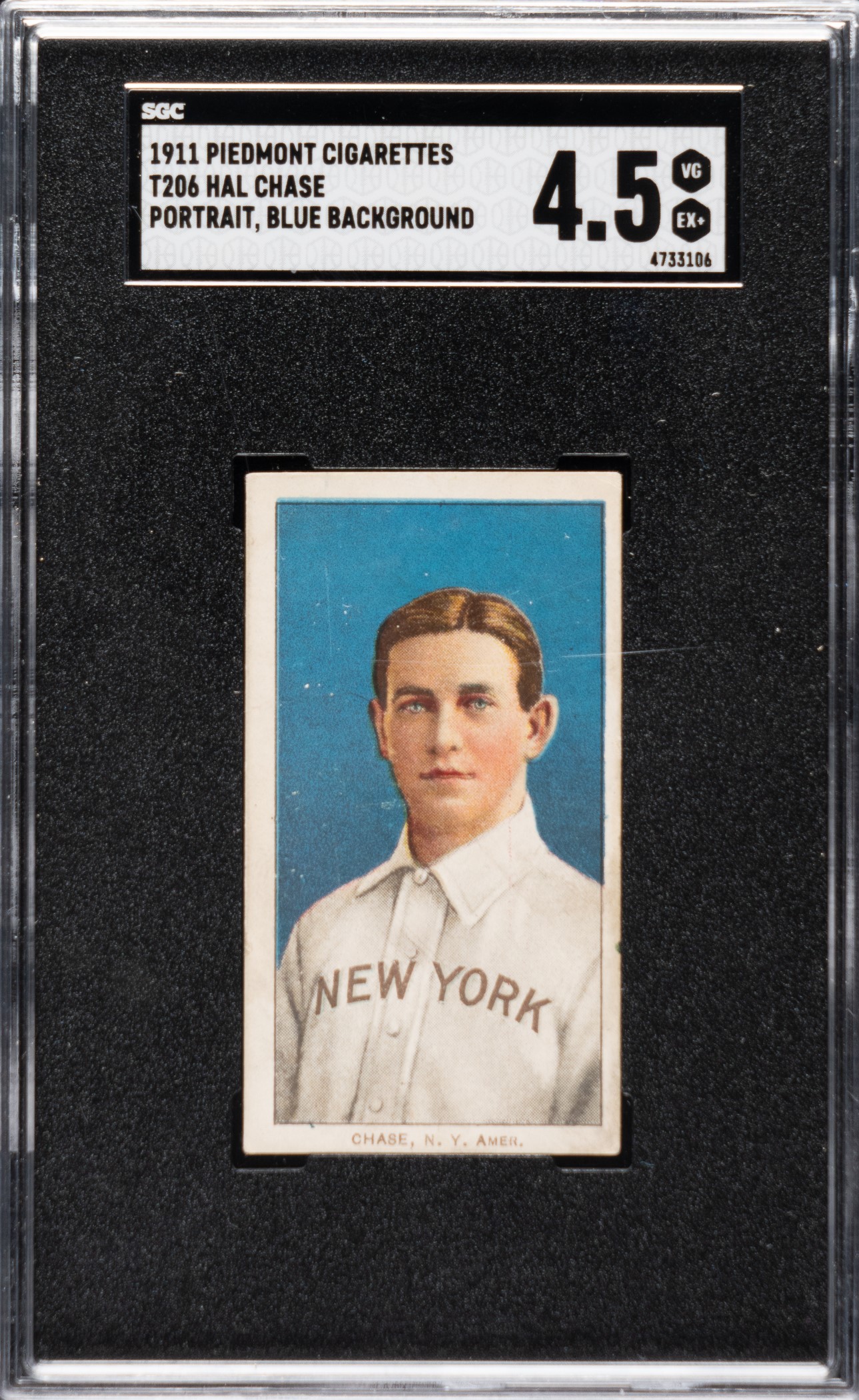 1909-1911 T206 White Border Hal Chase Portrait Blue Background SGC VG ...