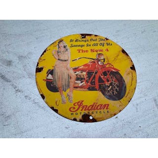 INDIAN MOTOR CYCLE ENAMEL SIGN 10" DIA