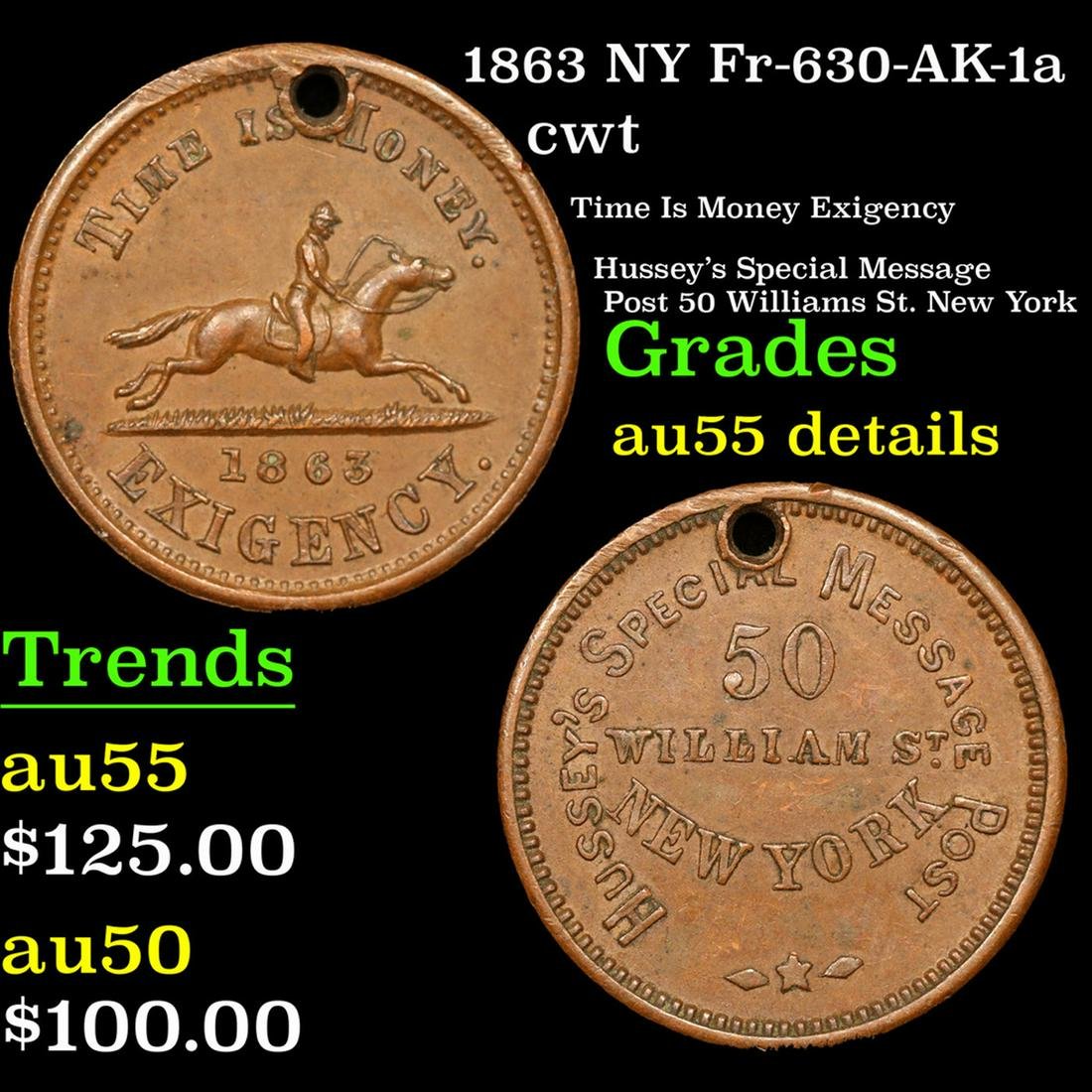 1863 NY Civil War Token Fr-630-AK-1a 1c Grades AU Details | Barnebys