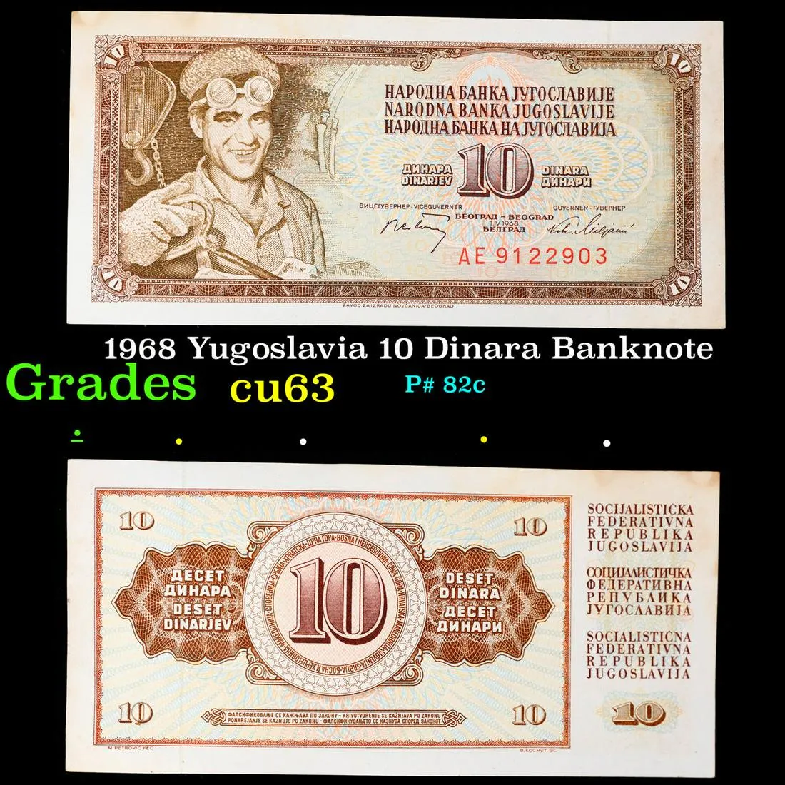 Jugoslávie 1000,500,100,50,20,10 Dinara, 1968-1986, oběhové,pěkný stav